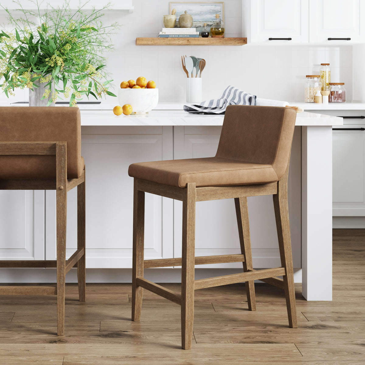 Wood Faux Suede Counter Height Bar Stool Light Brown - Nathan James