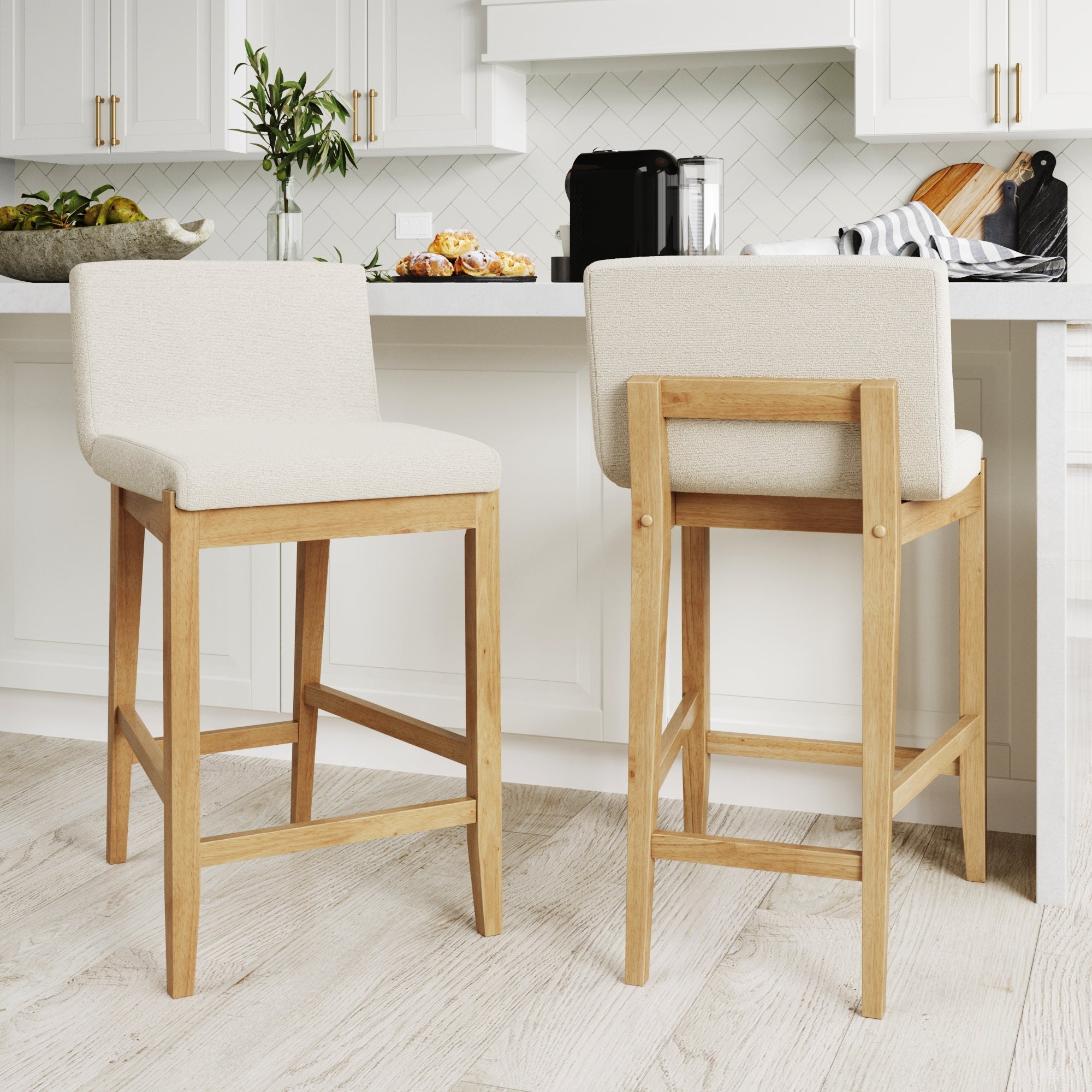 Gracie Set of 2 Warm Pine Wood Bar Stool with Back Nathan James