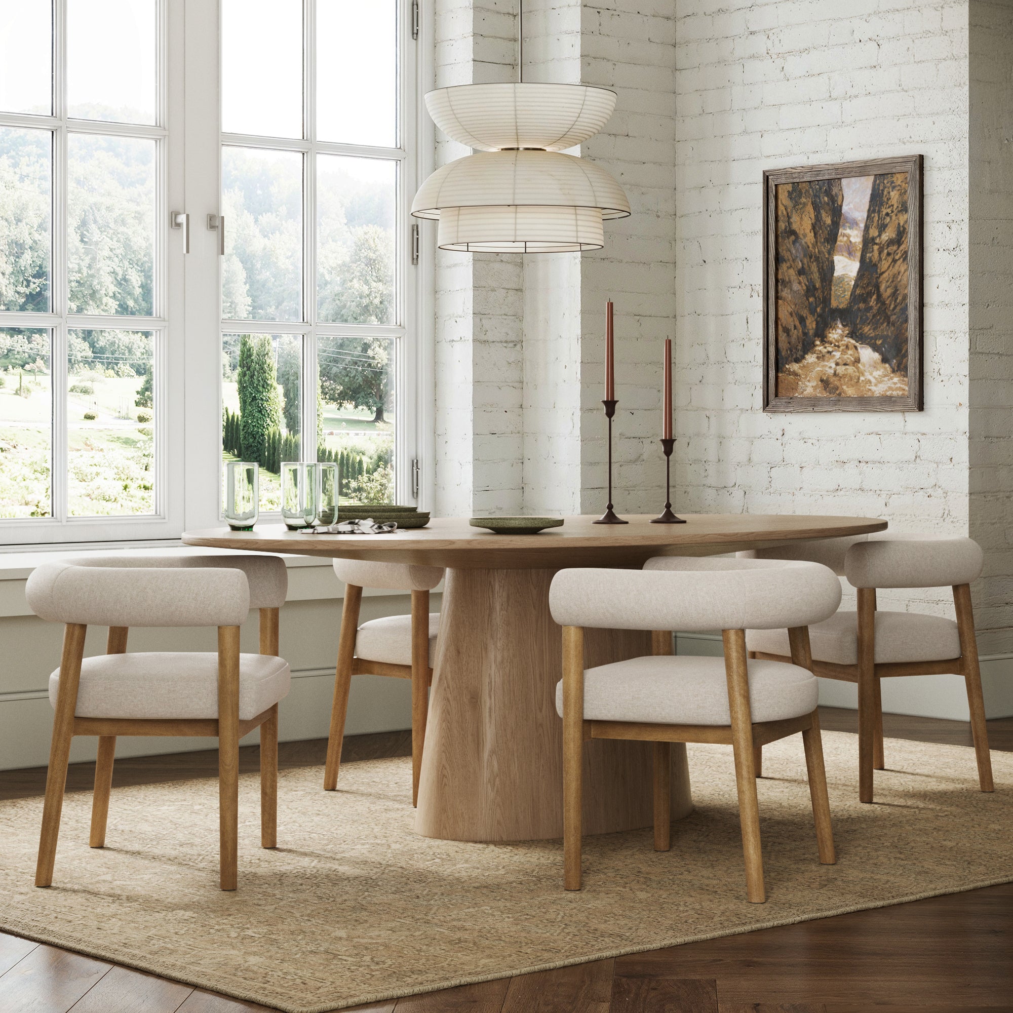 Modern Upholstered Curved Back Dining Chair Flax/Light Brown (Set of 4) - Nathan James