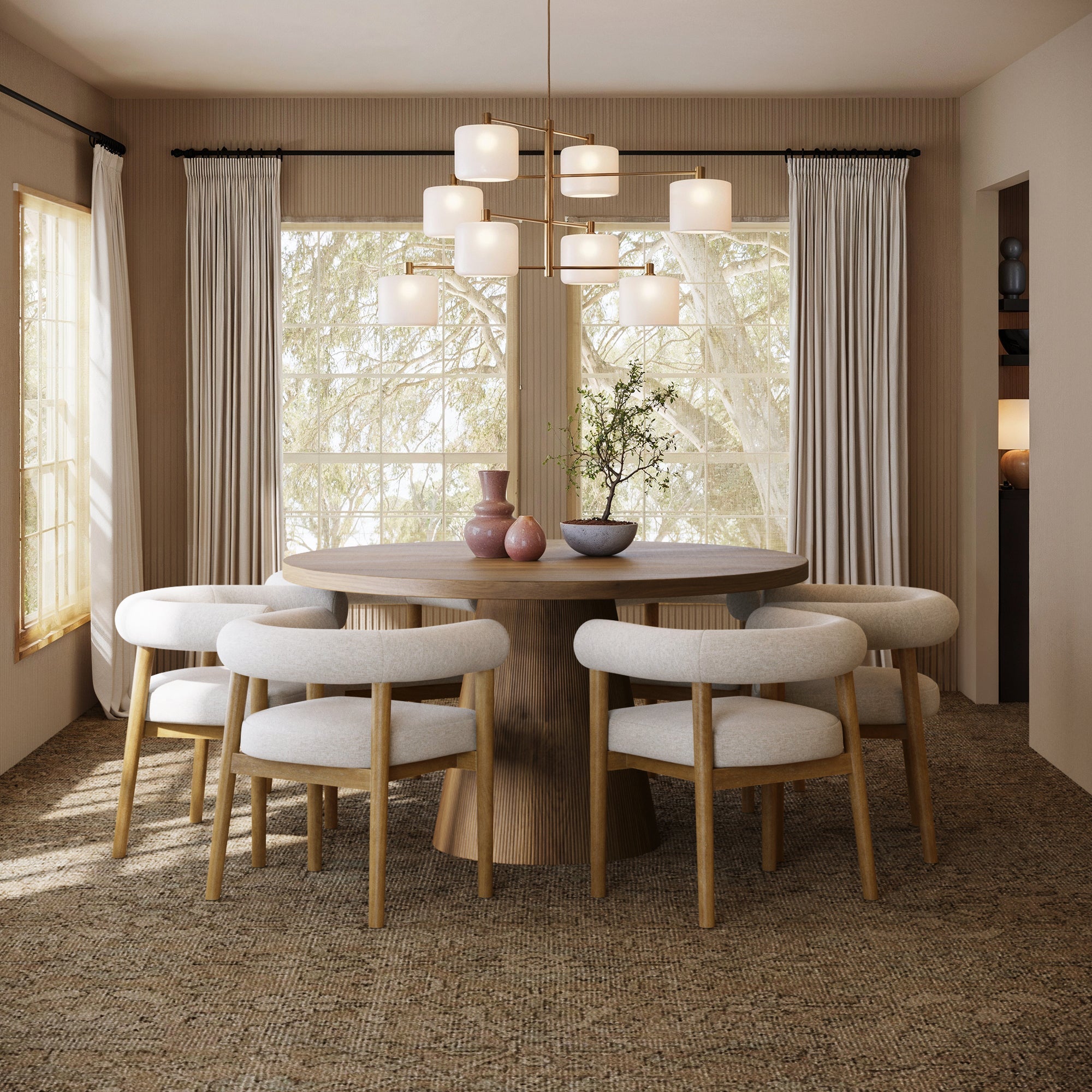 Modern Upholstered Curved Back Dining Chair Flax/Light Brown (Set of 6) - Nathan James
