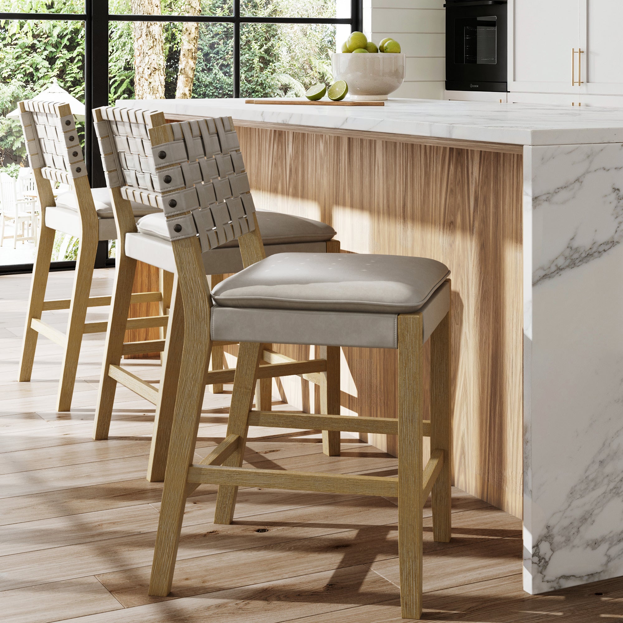 Woven Faux Leather Counter Height Bar Stool Gray Mahogany (Set of 3)