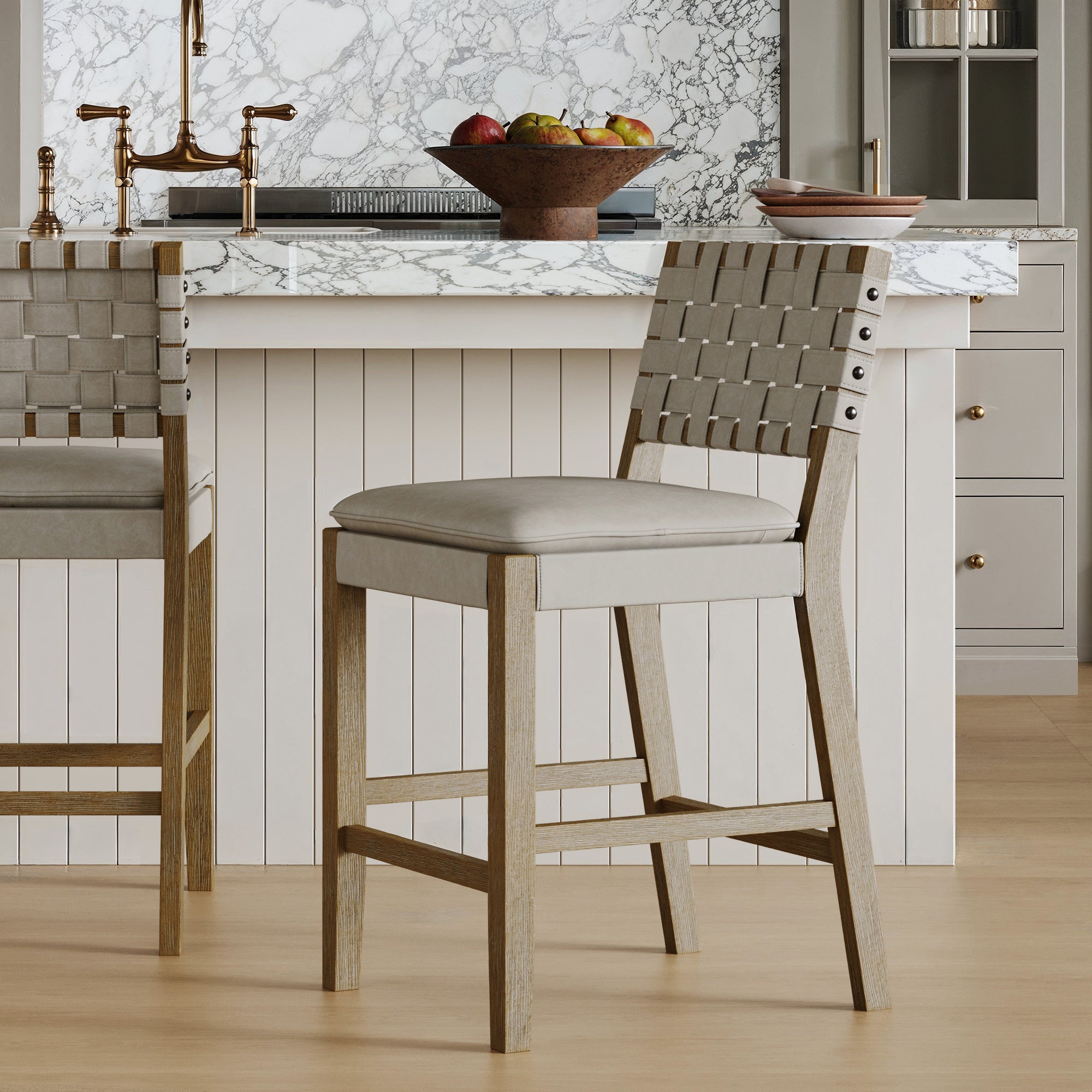 Cohen Bar Stool Woven Faux Leather Counter Height Taupe | Nathan James