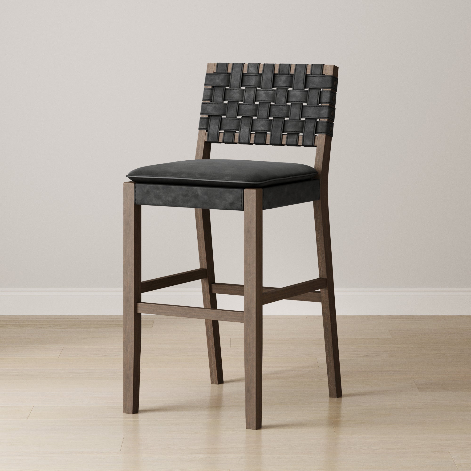 Faux Suede Woven Bar Stool Black