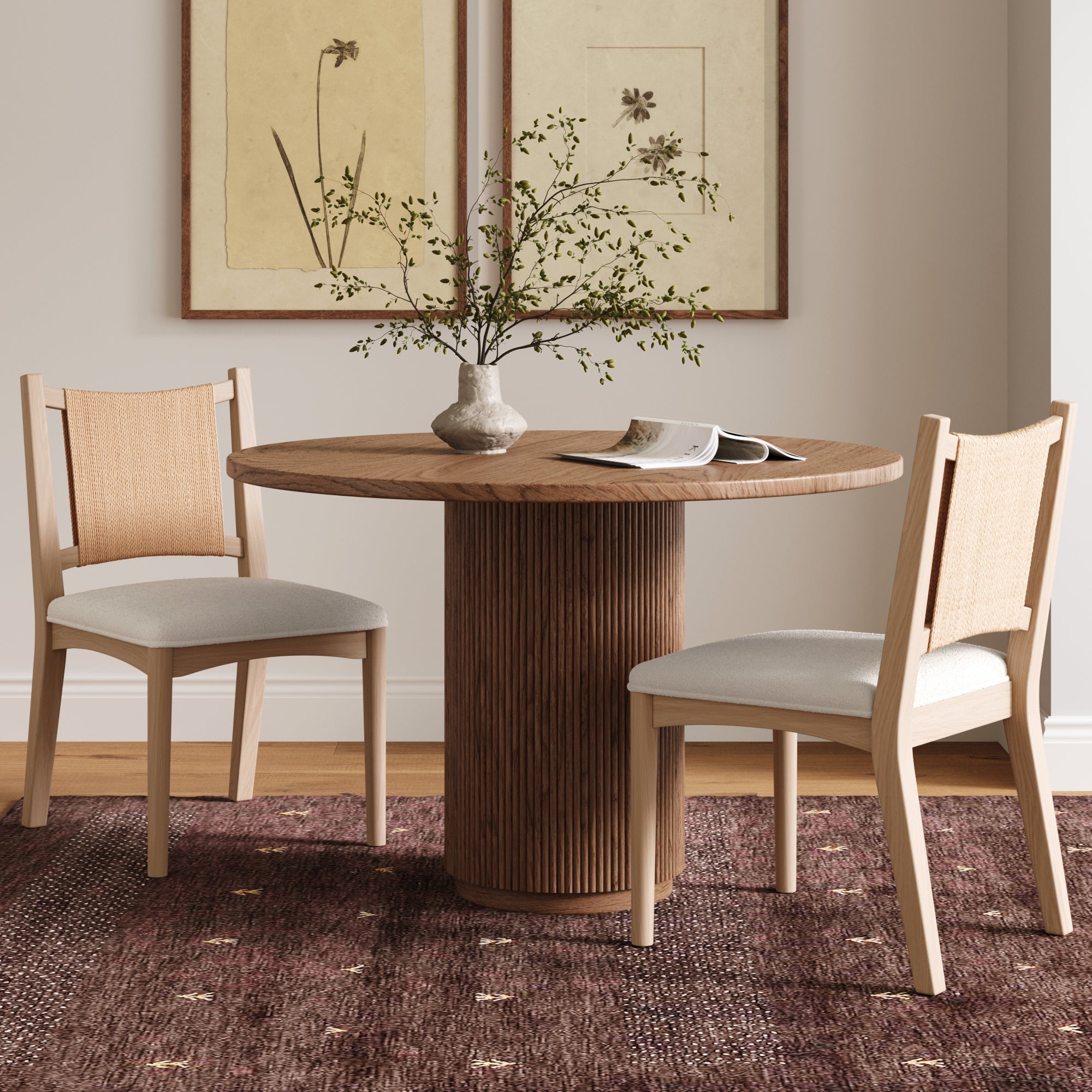 Arched Back Seagrass Boucle Dining Chair Raw Oak (Set of 2)