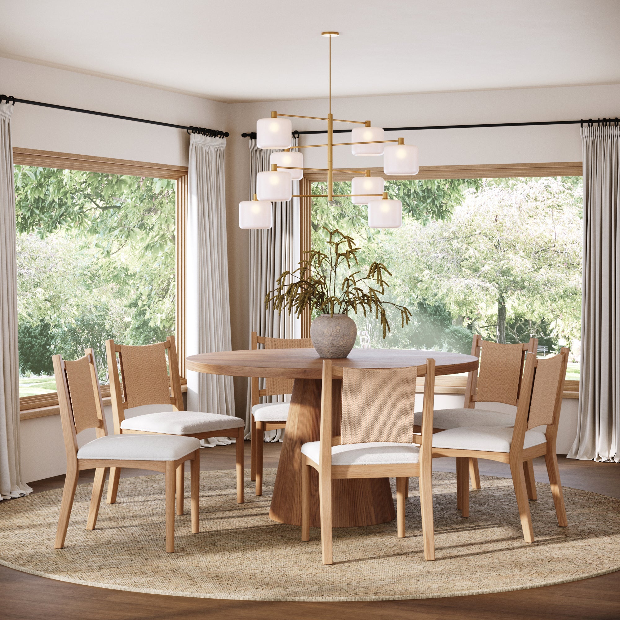 Arched Back Seagrass Boucle Dining Chair Raw Oak (Set of 6)
