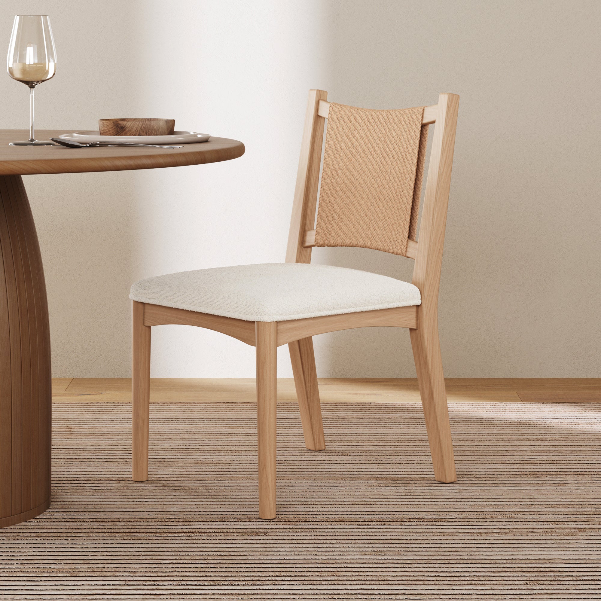 Arched Back Seagrass Boucle Dining Chair Raw Oak