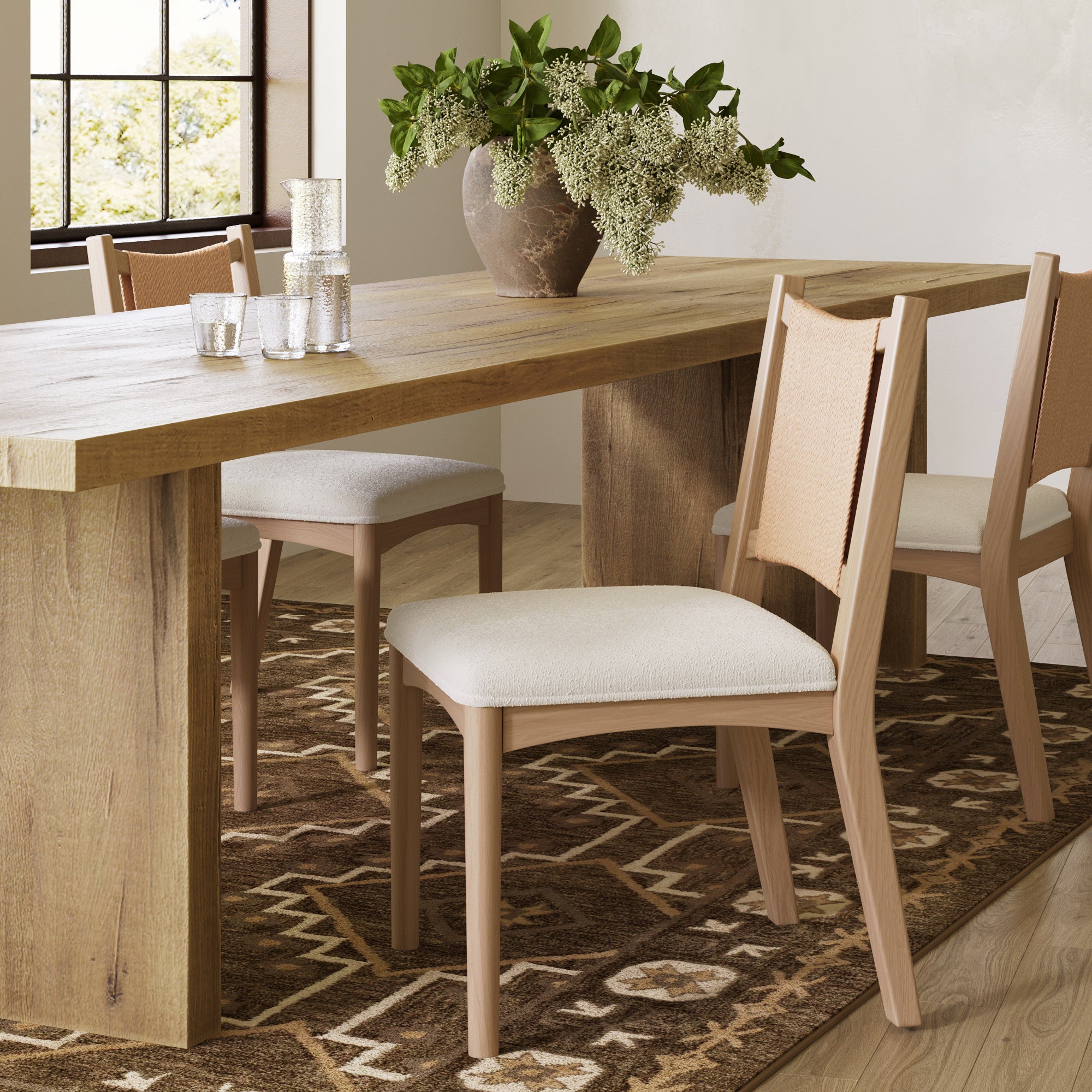 Arched Back Seagrass Boucle Dining Chair Raw Oak - Nathan James