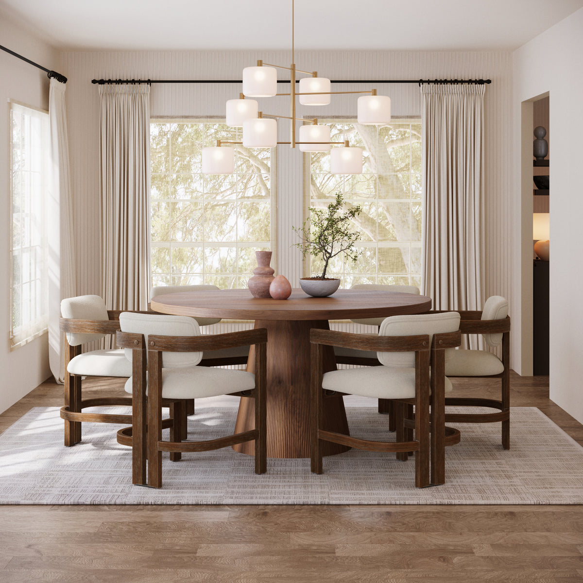 Modern Boucle Wood Dining Chair w/ Curved Back Dark Brown (Set of 6) - Nathan James