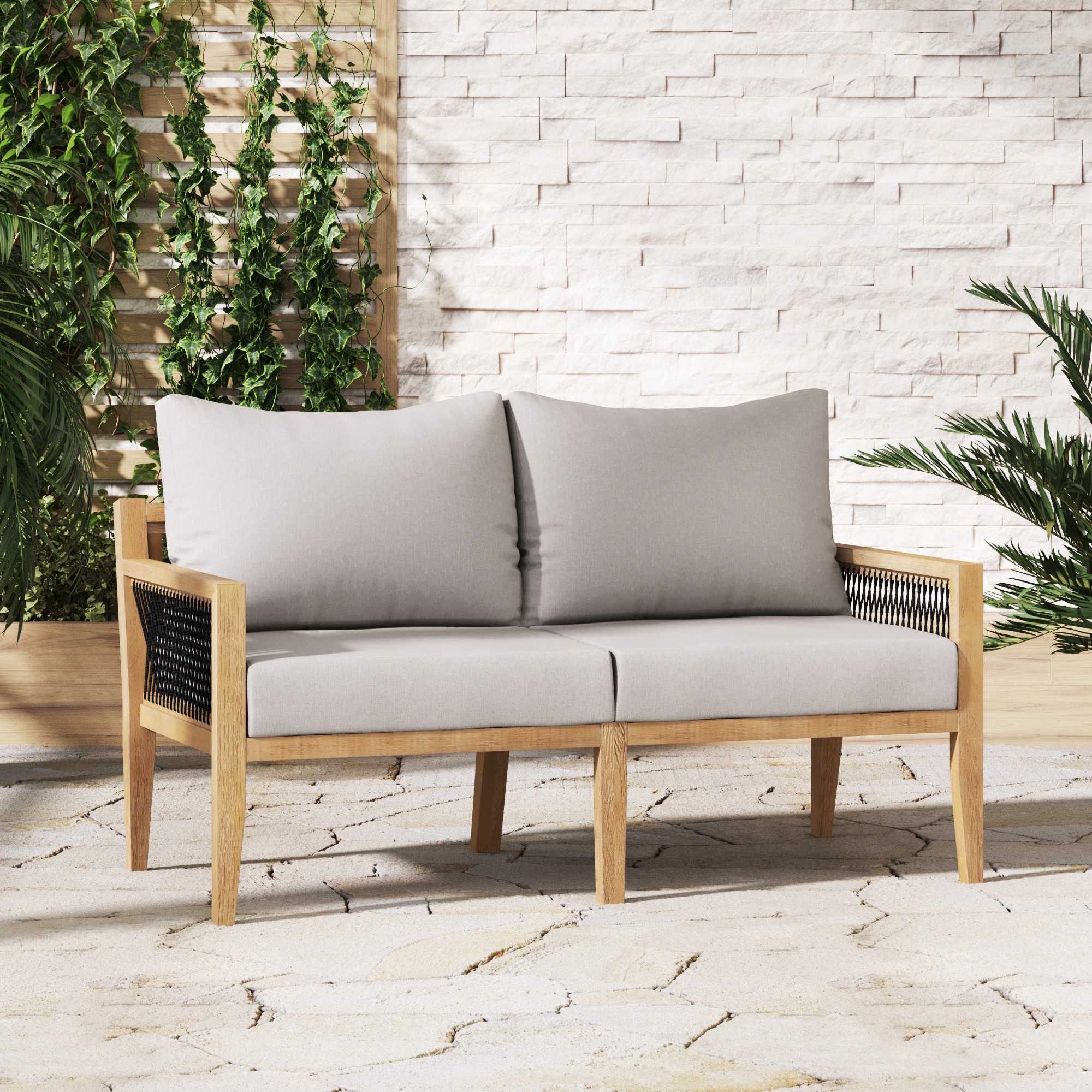 Outdoor wooden deals loveseat