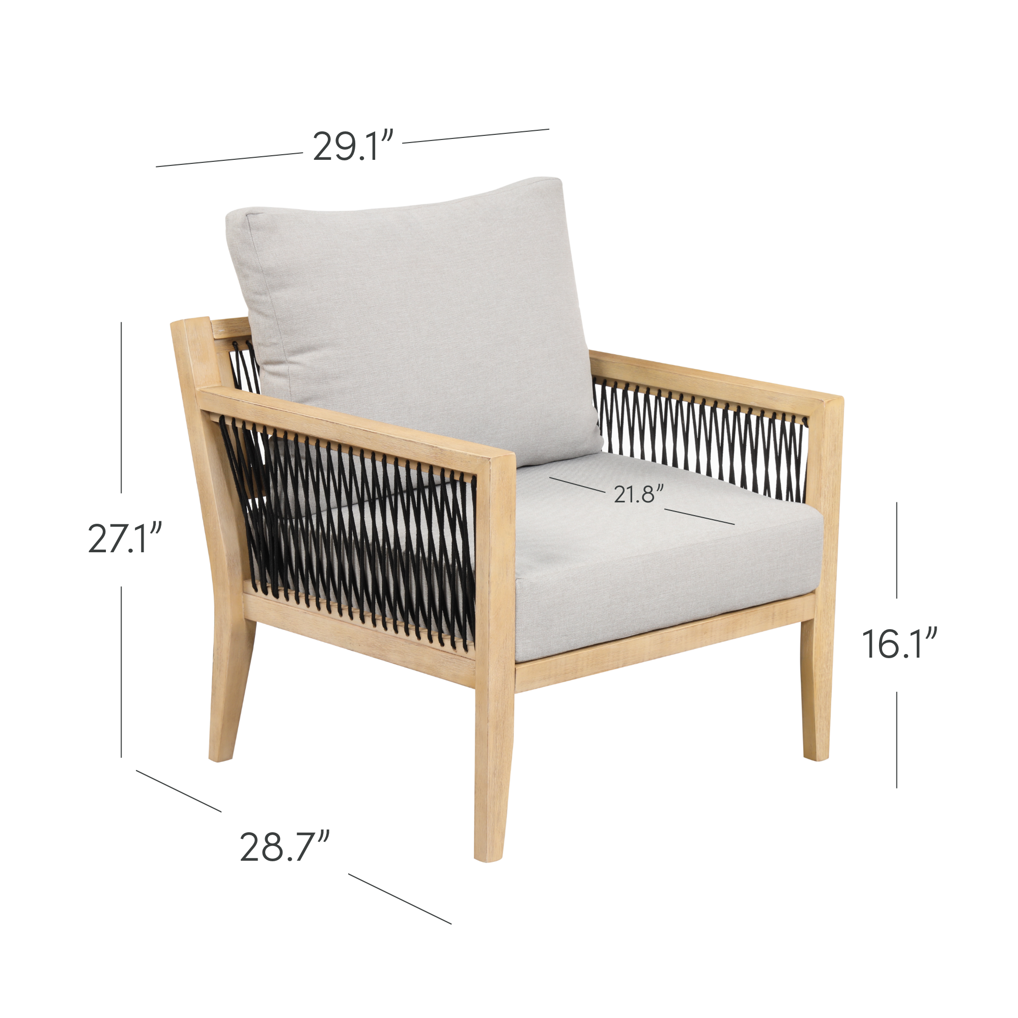 Outdoor Patio Wood Cushioned Arm Chair