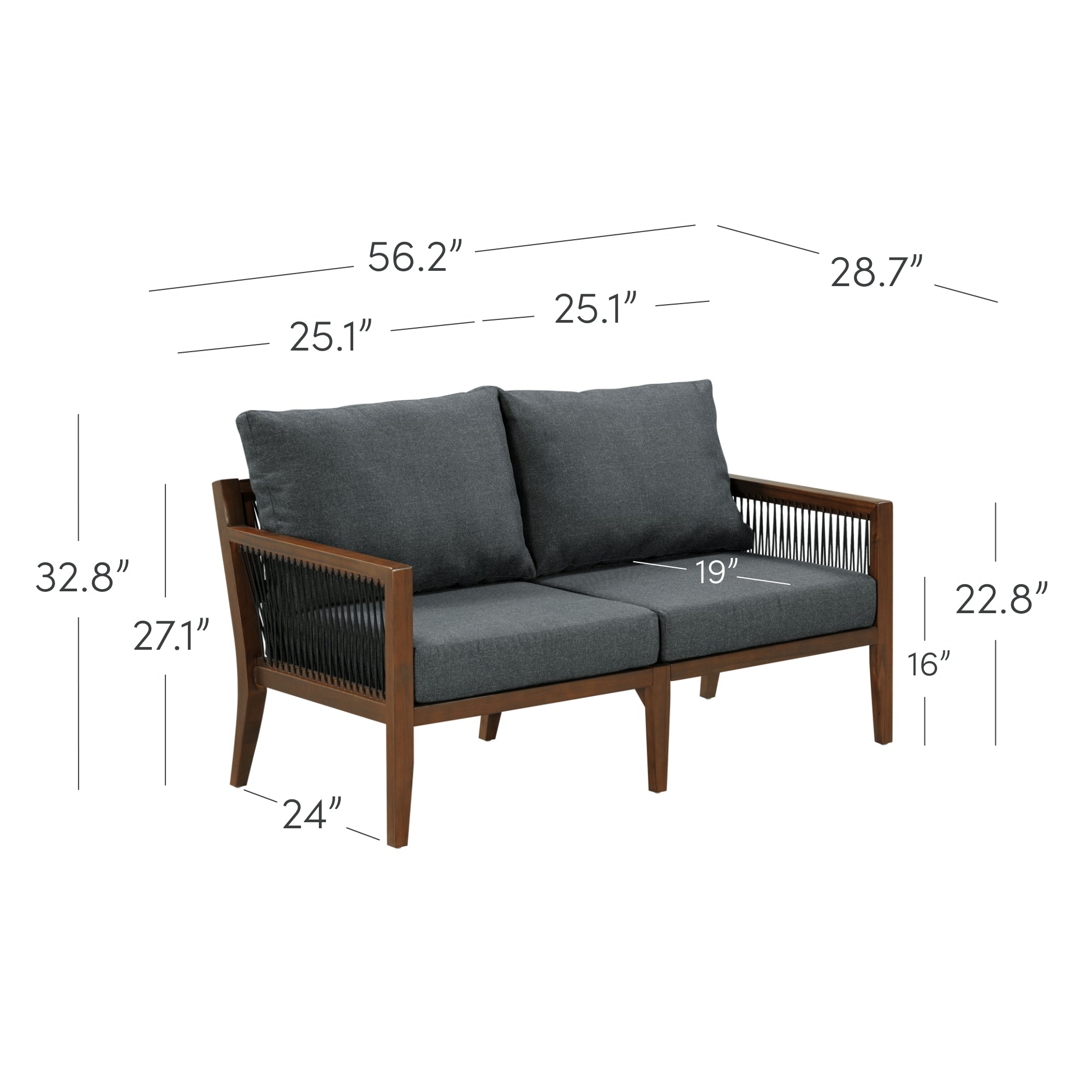 Outdoor Wood Patio Couch Gray Dark Acacia