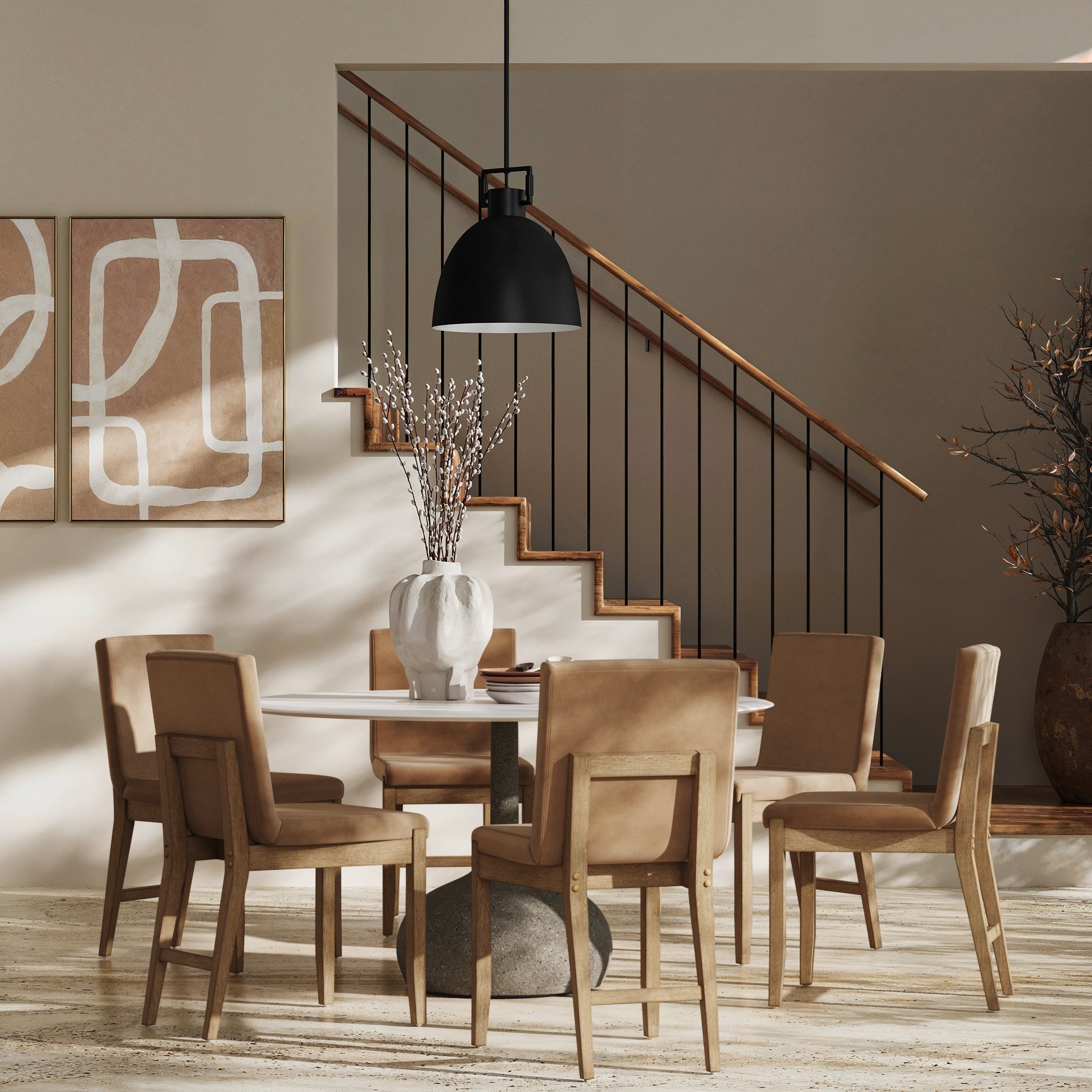 Exposed Back Dining Chairs Light Brown (Set of 6)