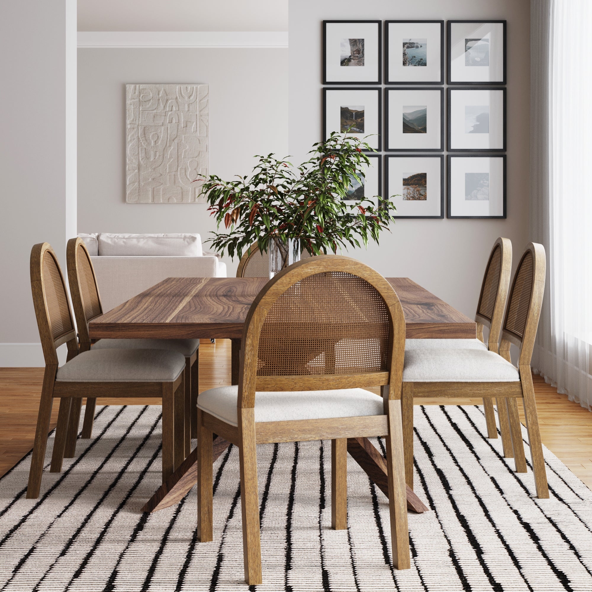 Boucle & Rattan Dining Chairs Light Brown (Set of 6) - Nathan James