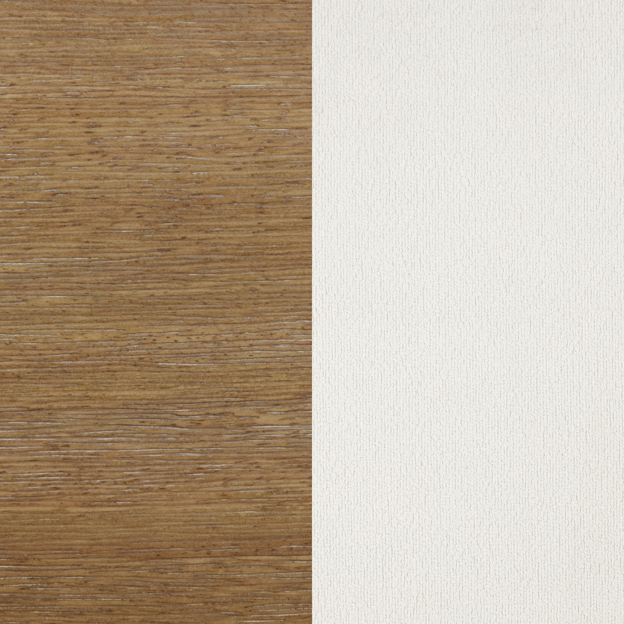 A vertical split image showing a textured wooden surface on the left and a smooth, light beige or white surface on the right.