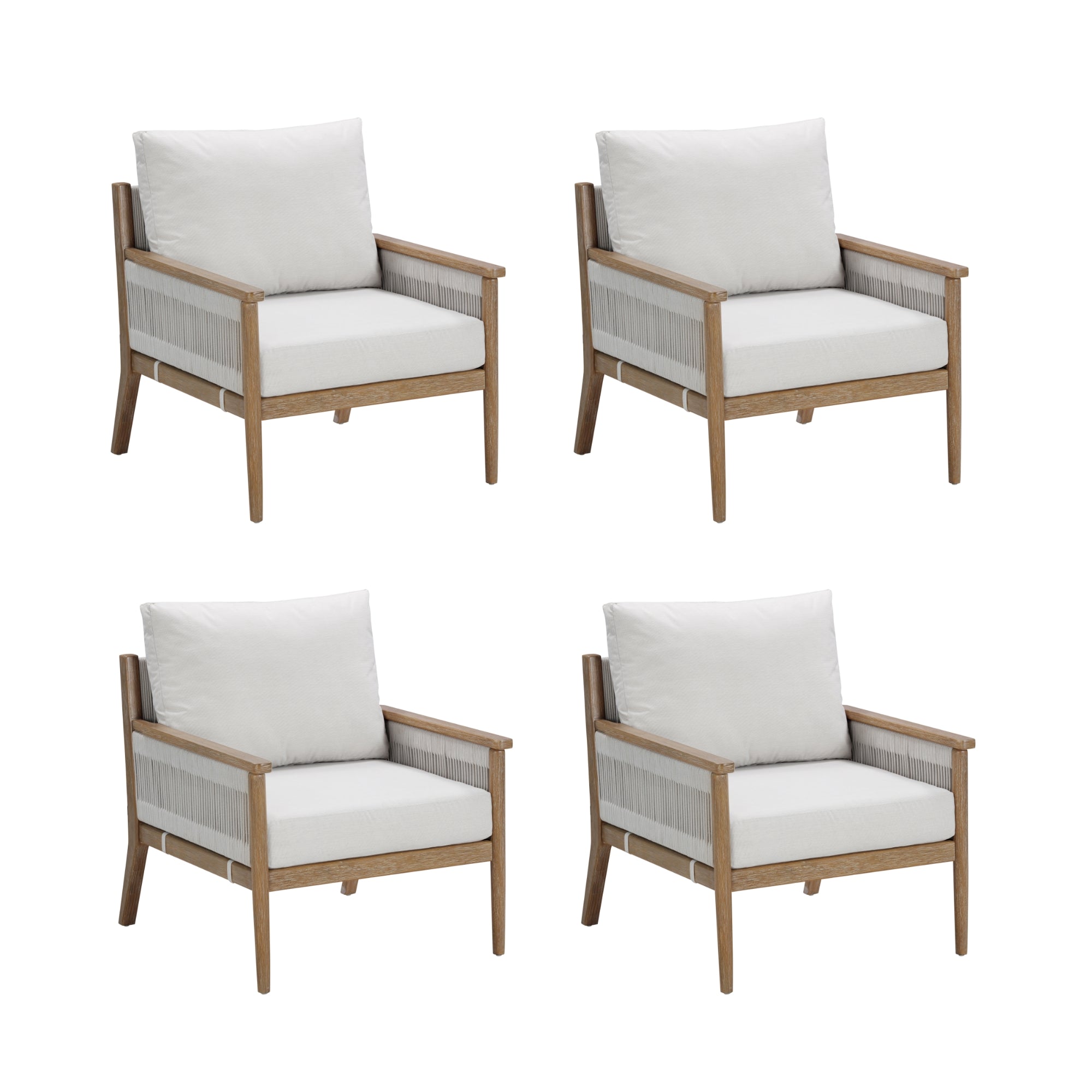 Set of 4 Rope Outdoor Patio Arm Chairs
