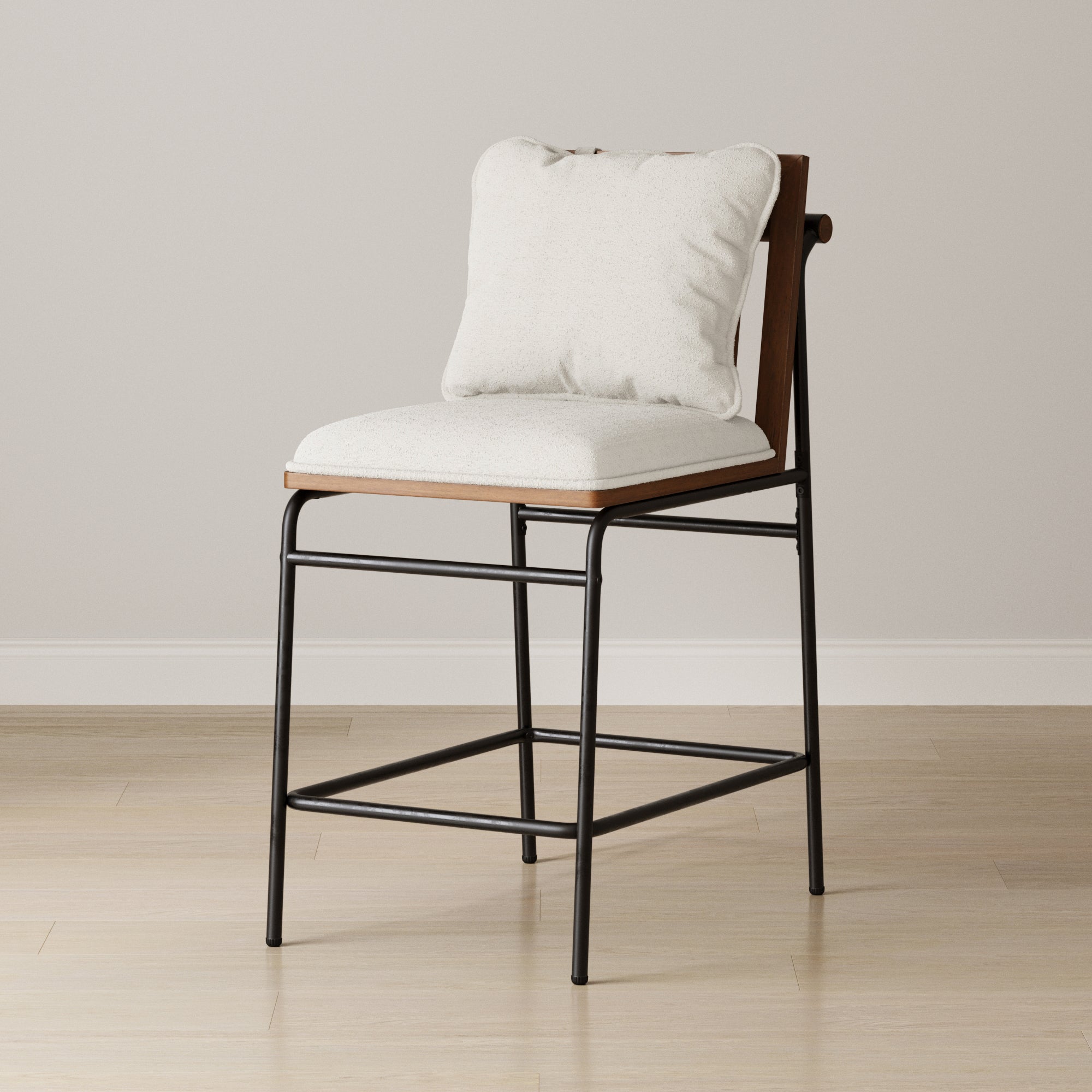 Metal Bar Stool with Cushion and Solid Wood Frame - Nathan James