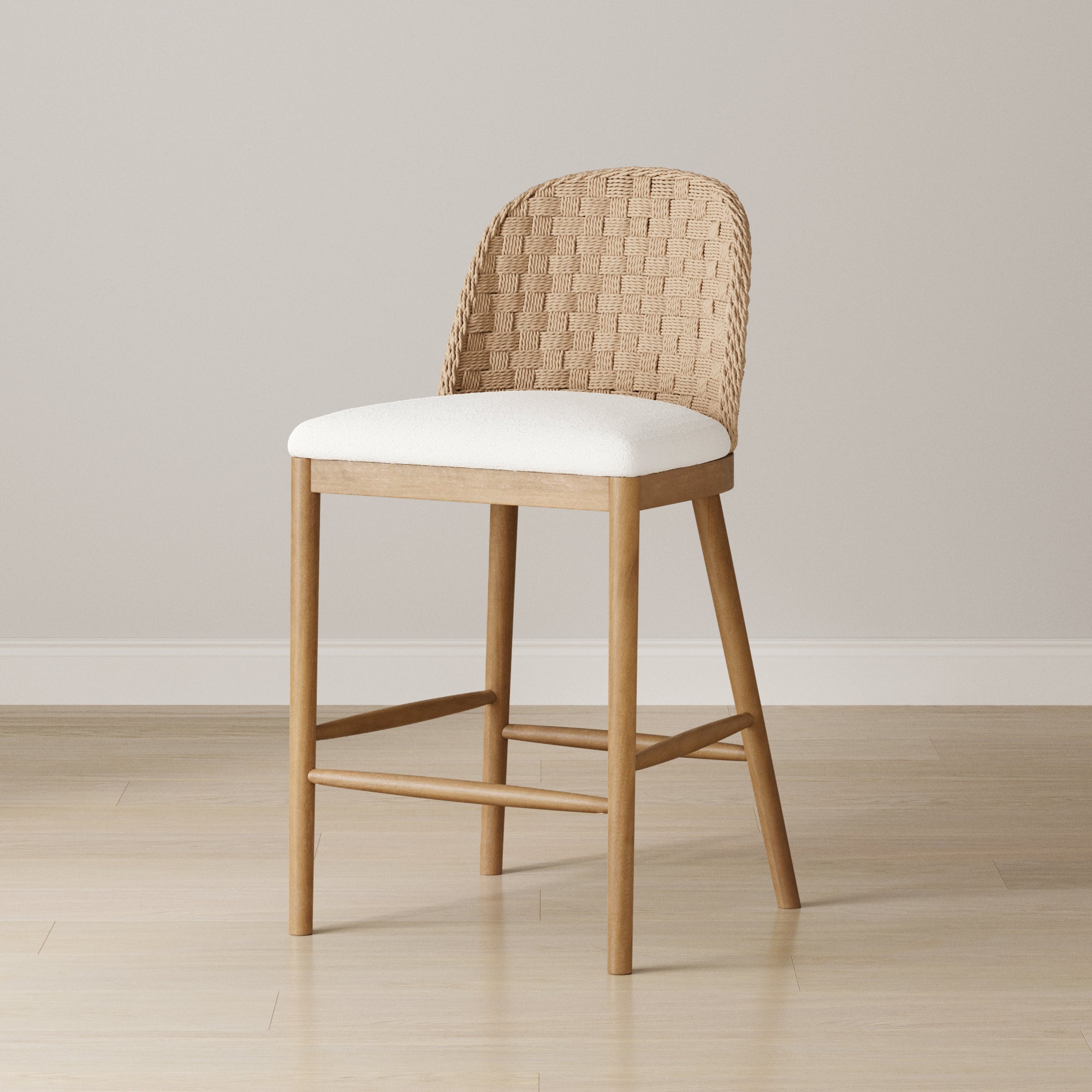 Woven Seagrass Back & Boucle Counter Bar Stool Light Brown (Set of 2) - Nathan James
