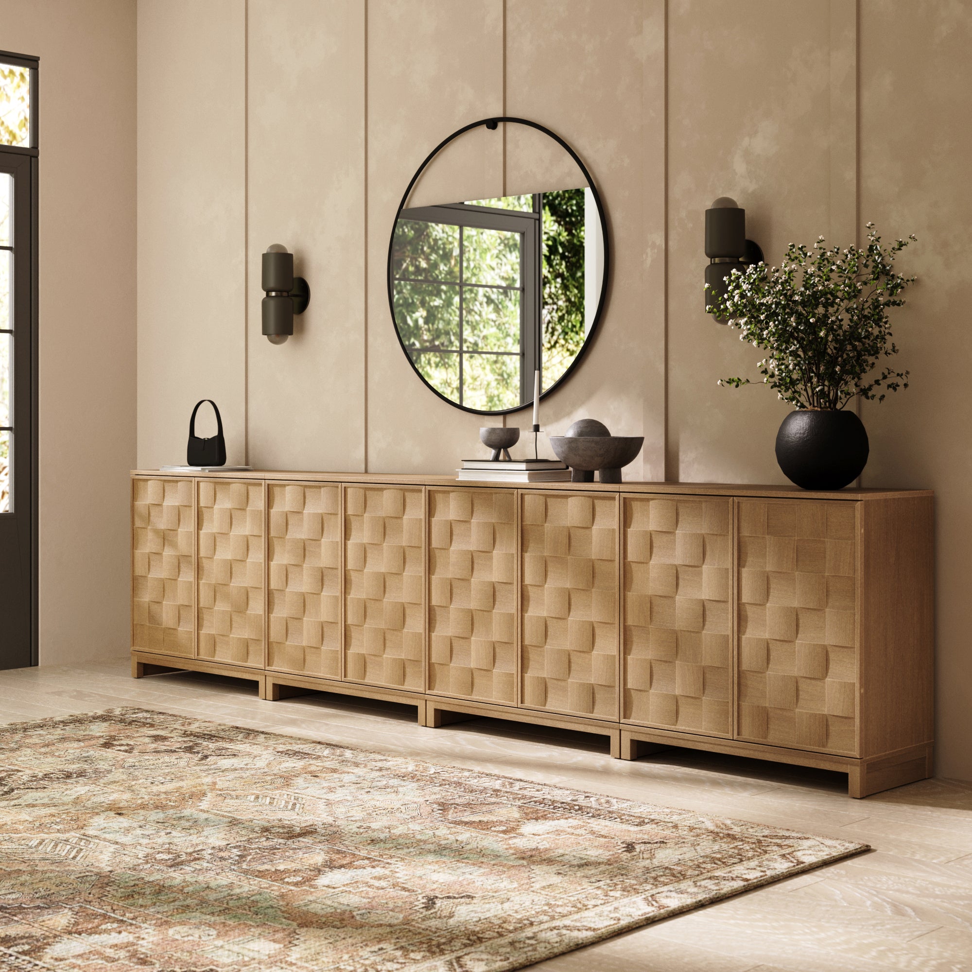 Mid Century Modern Bar Cabinet with Doors (Set of 4)