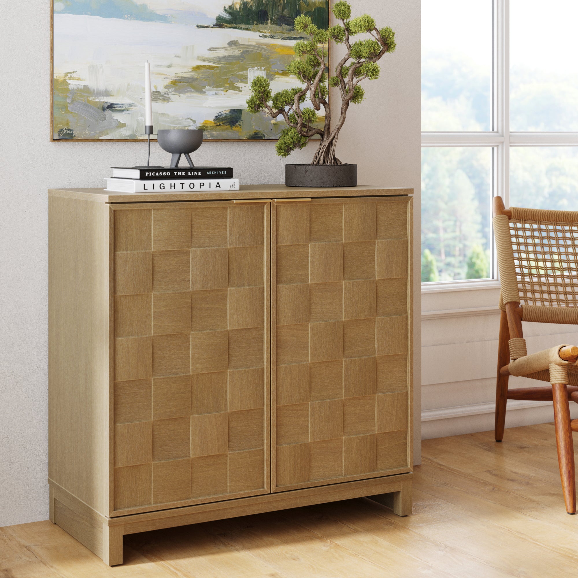 Mid Century Modern Bar Cabinet Credenza with Doors (Set of 3) - Nathan James