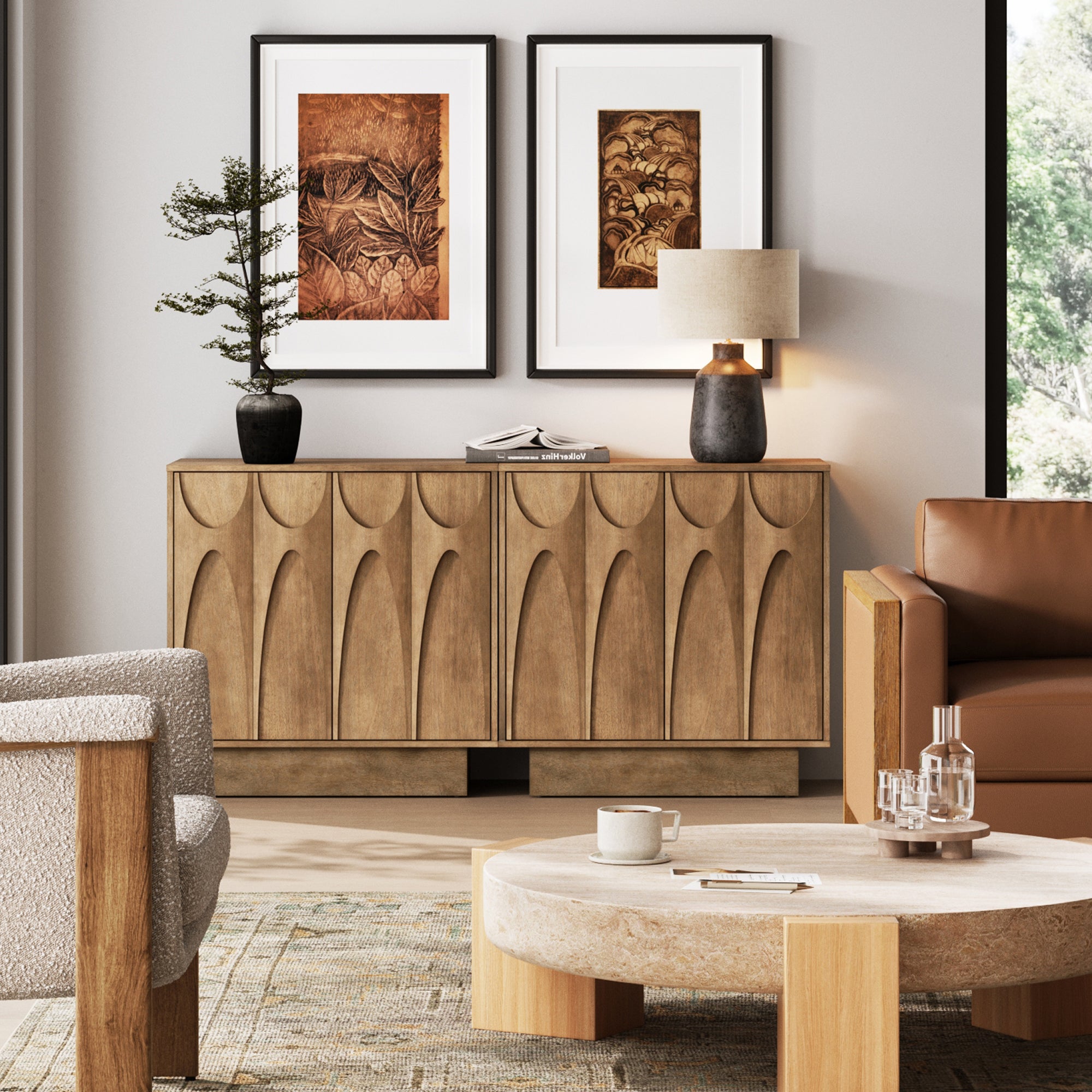 Deanne Credenza Light Brown Wood Set of 2 Mid-Century | Nathan James