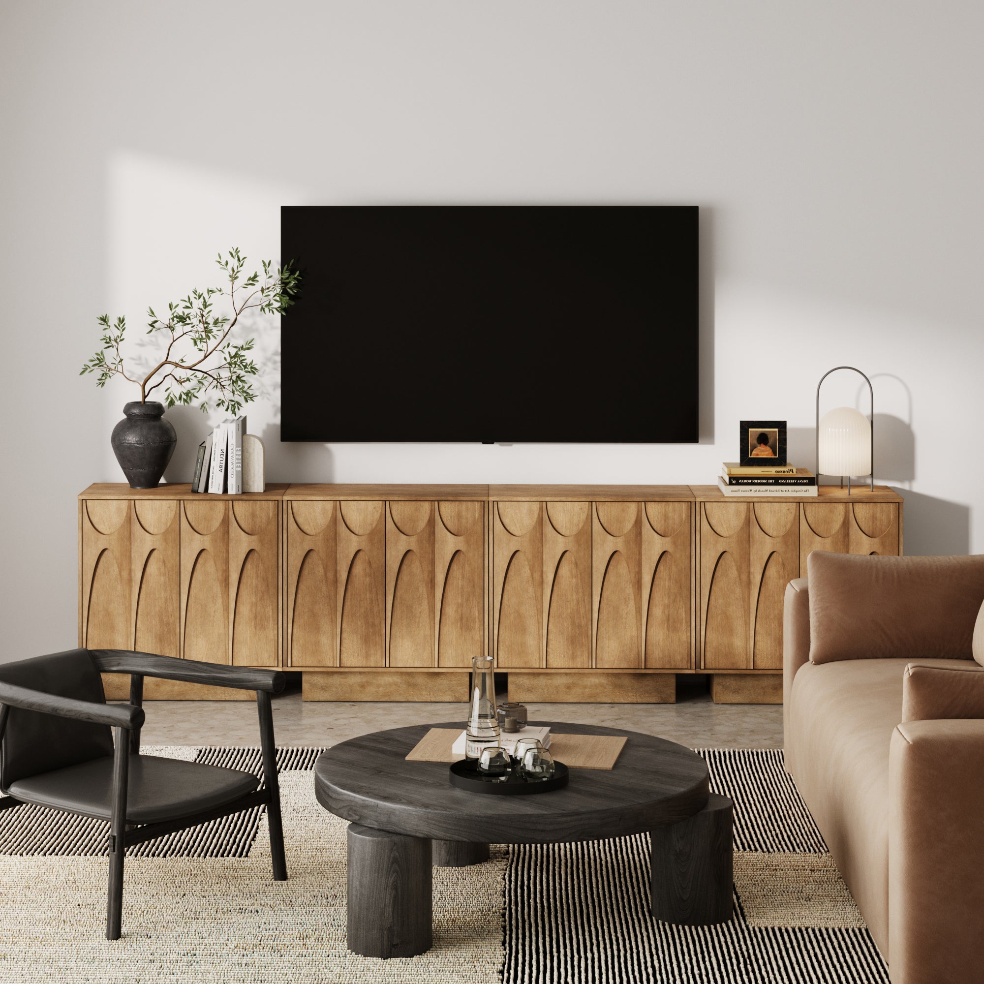 アンティークTV Deanne TV Console Wooden Antique Carved Doors Light Brown | Nathan Jam