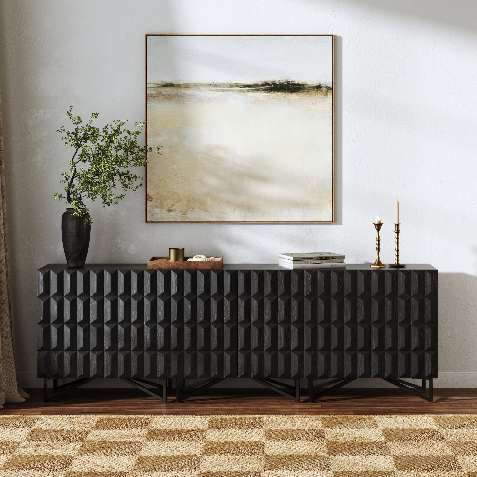 Contemporary Credenza Storage with Textured Front Black Oak (Set of 3) - Nathan James