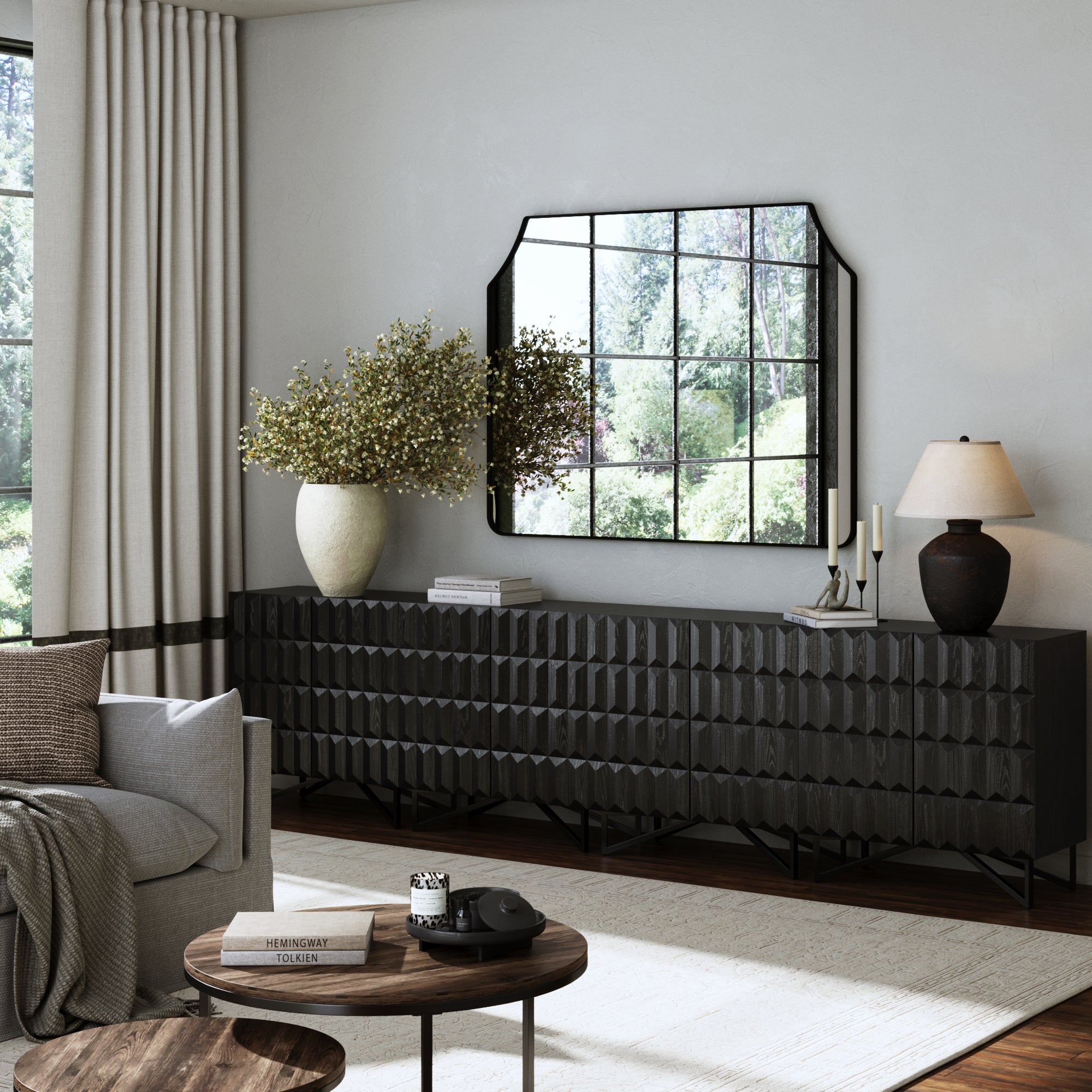 Modern TV Console with Textured Front for 85" TVs Black Oak - Nathan James