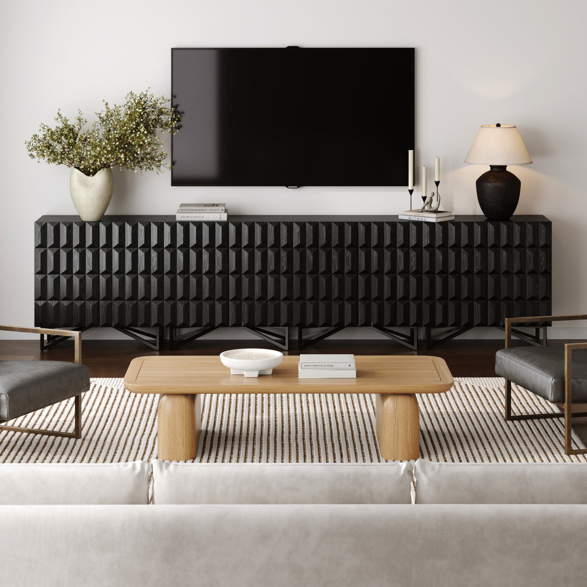 modern tv dresser Wolfie Console Black Oak for TVs up to 100