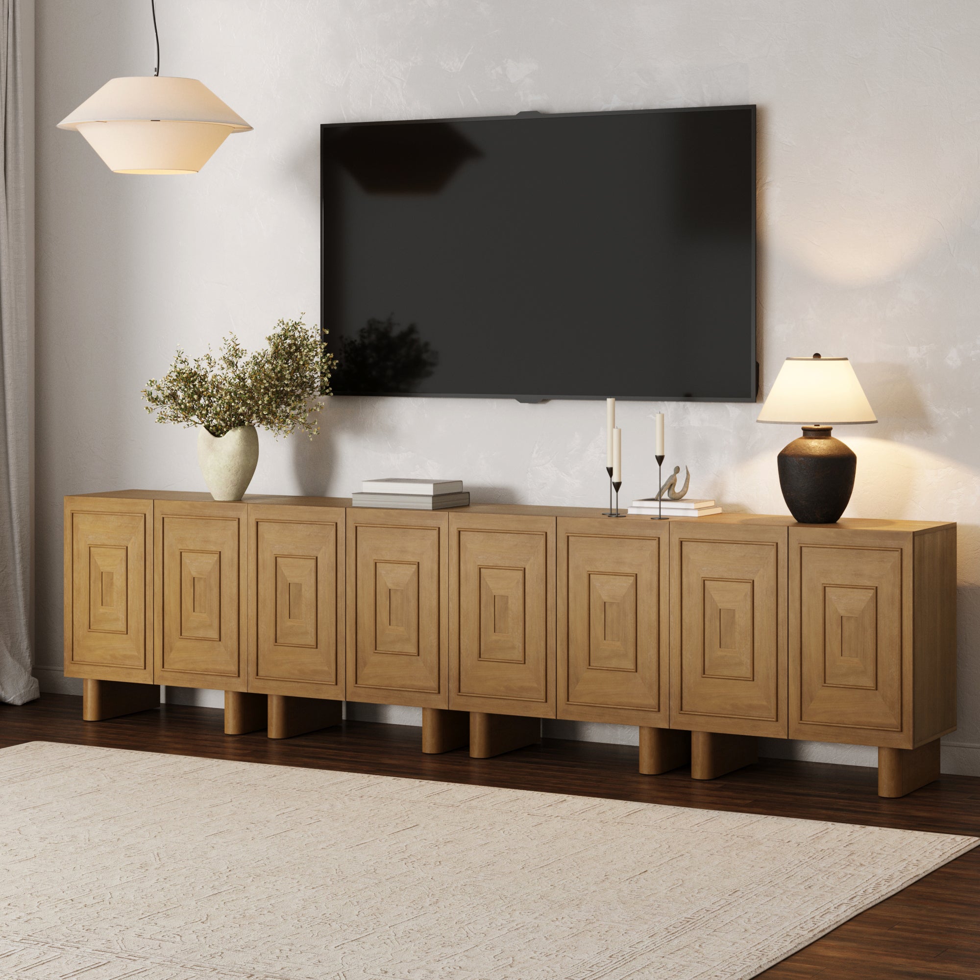 Mid Century Modern TV Console with Storage for 85" TVs Light Brown - Nathan James