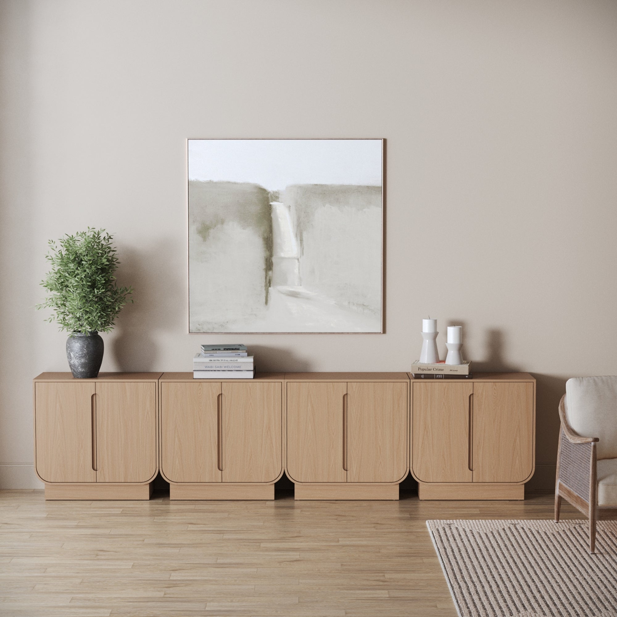 Wooden Arched TV Console Stand Raw Oak for TVs 85" - Nathan James