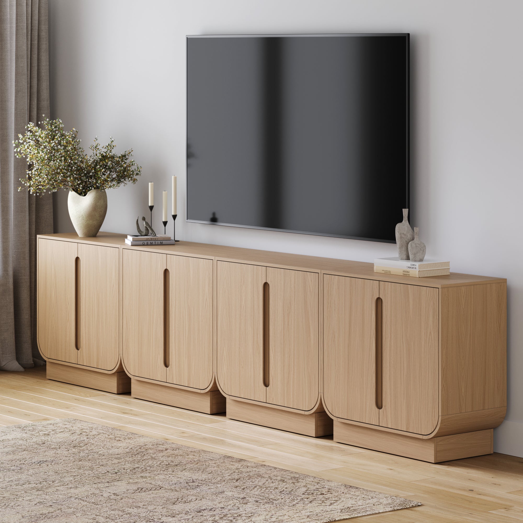 Wooden Arched TV Console Stand Raw Oak for TVs 85" - Nathan James