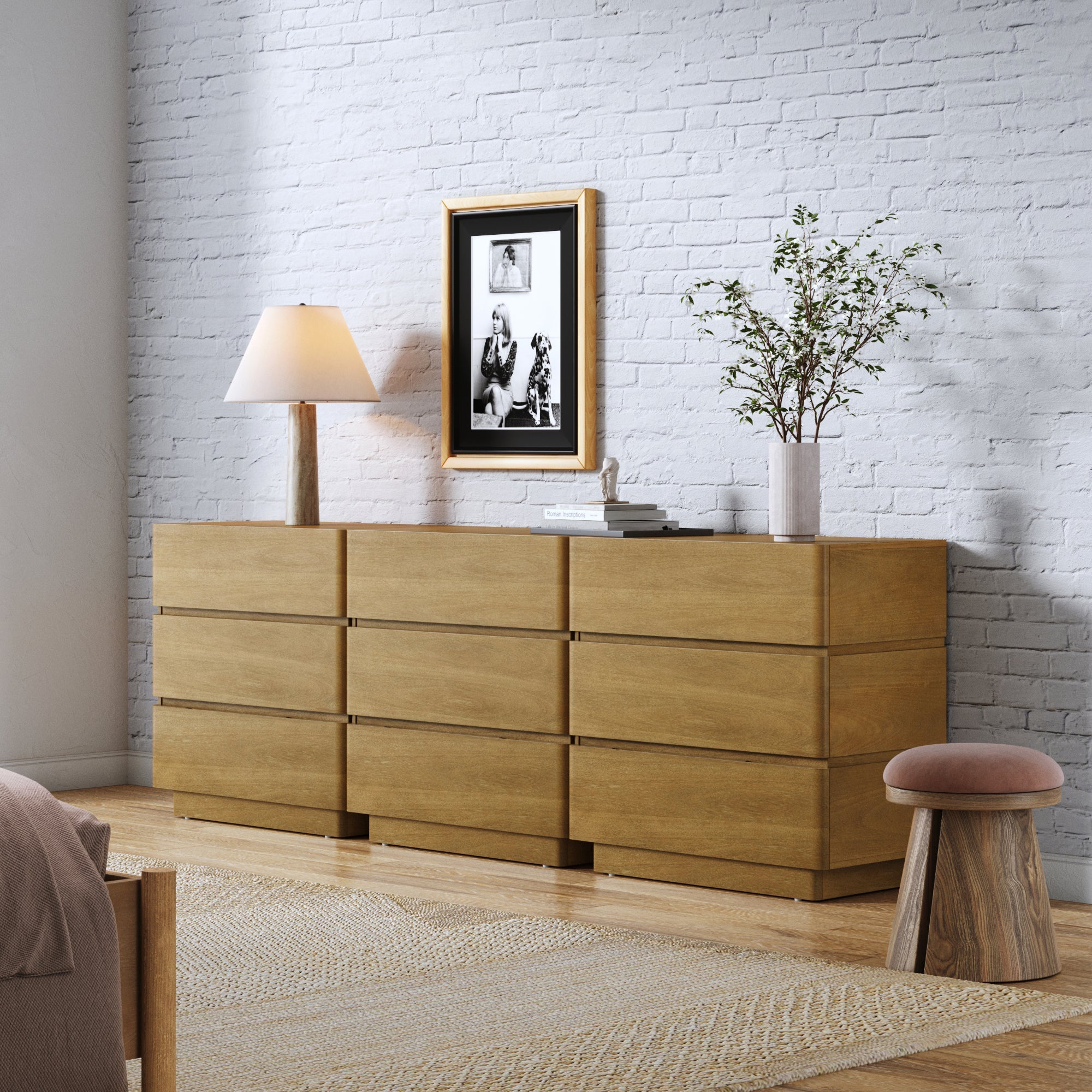 Wooden Modern 3-Drawer Dressers Light Brown (Set of 3)