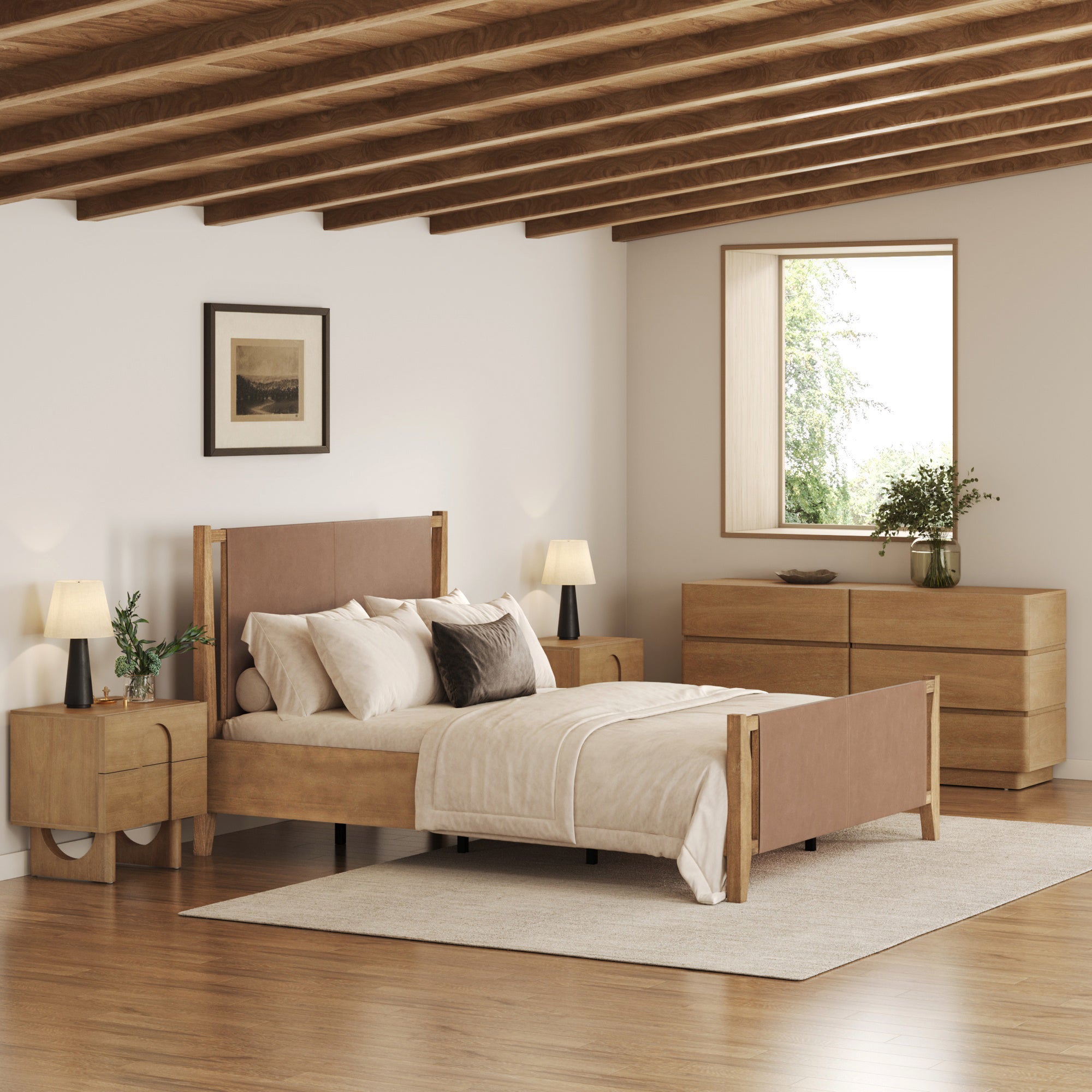 Modern Curved Wood Dresser and Nightstand Set (4-Piece)