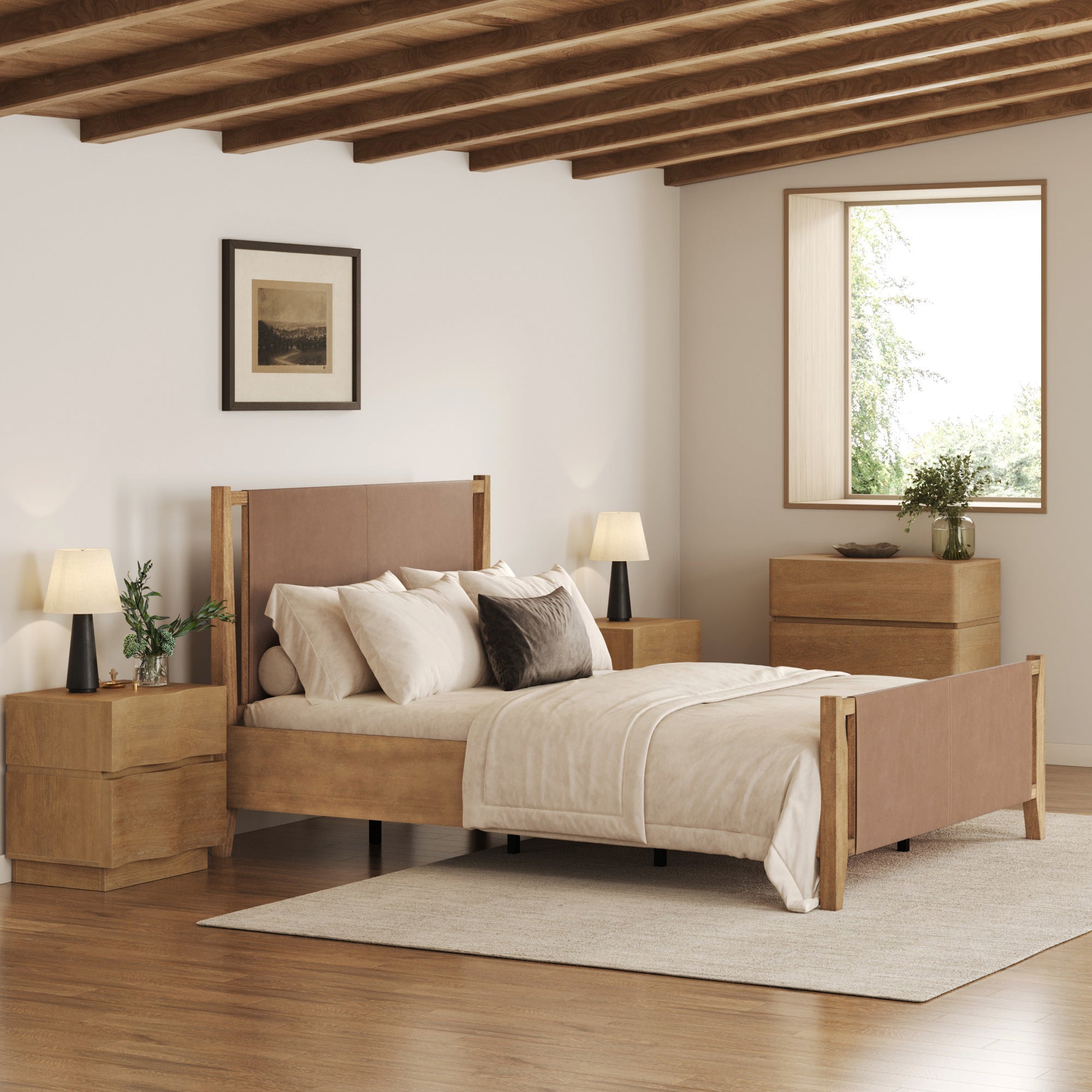 Modern Wooden Dresser and Scalloped Nightstand Set (3-Piece)