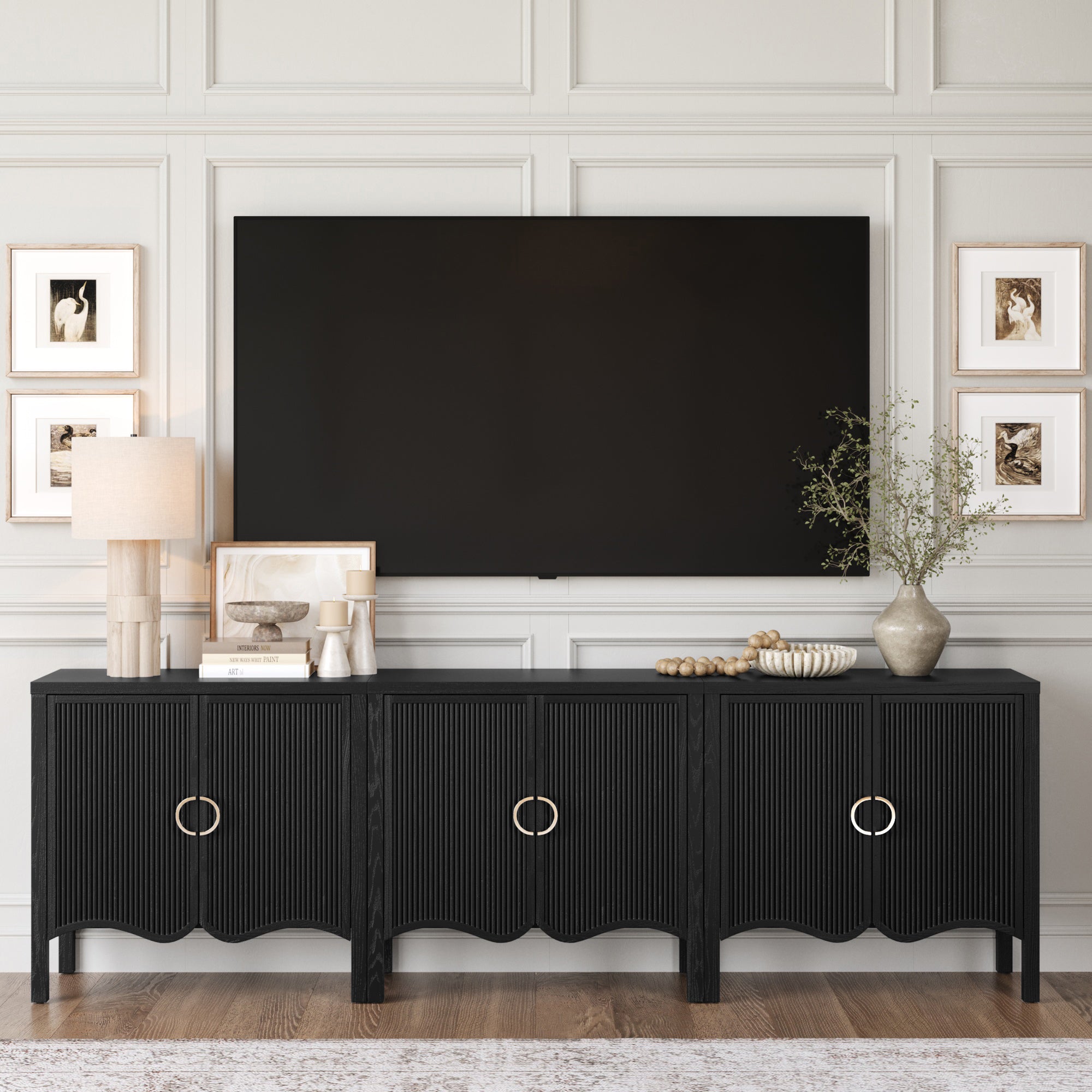Wood Transitional Fluted TV Console Black Oak for 75 - 85" TVs - Nathan James