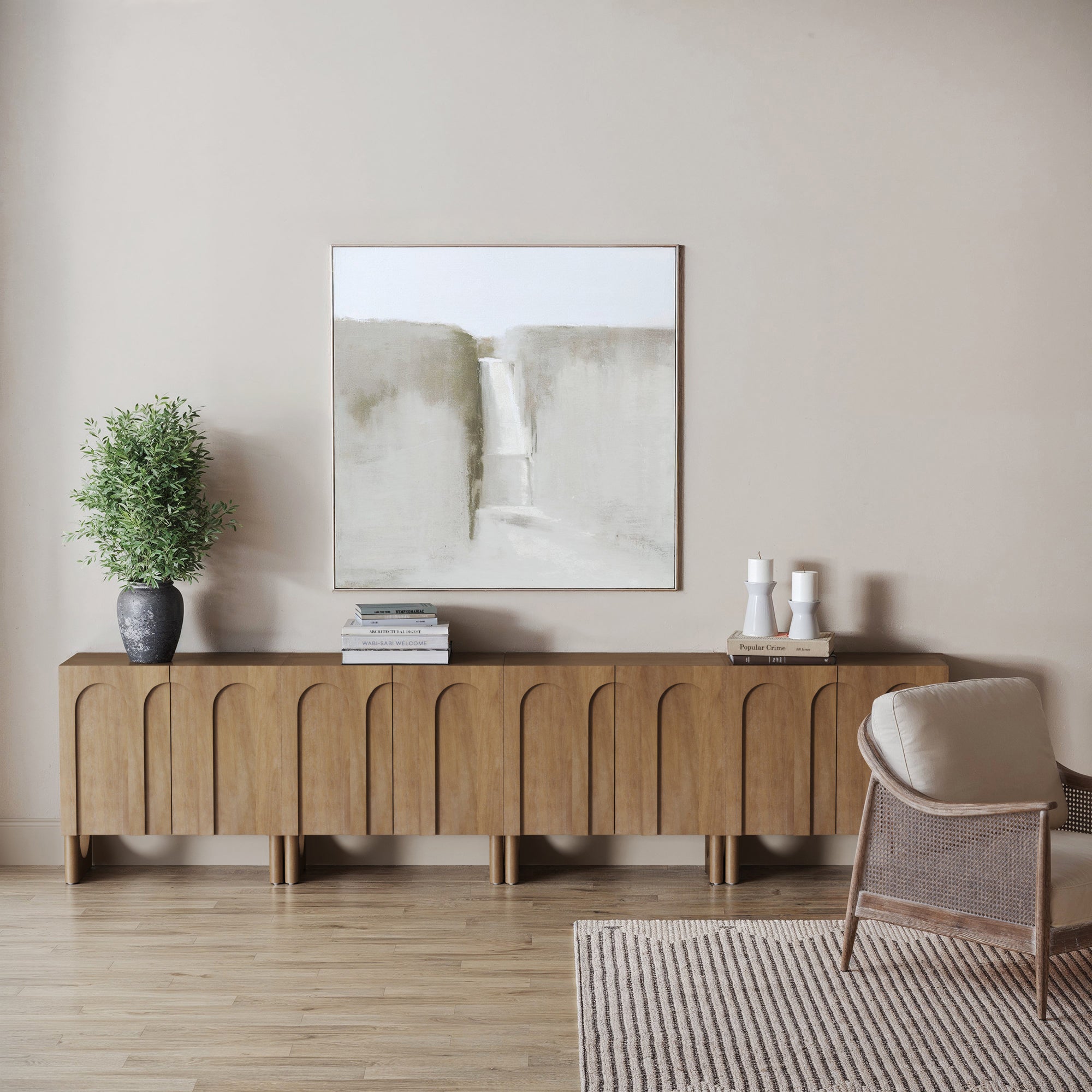 Mid Century Modern Credenza Console Cabinet Light Brown (Set of 4)