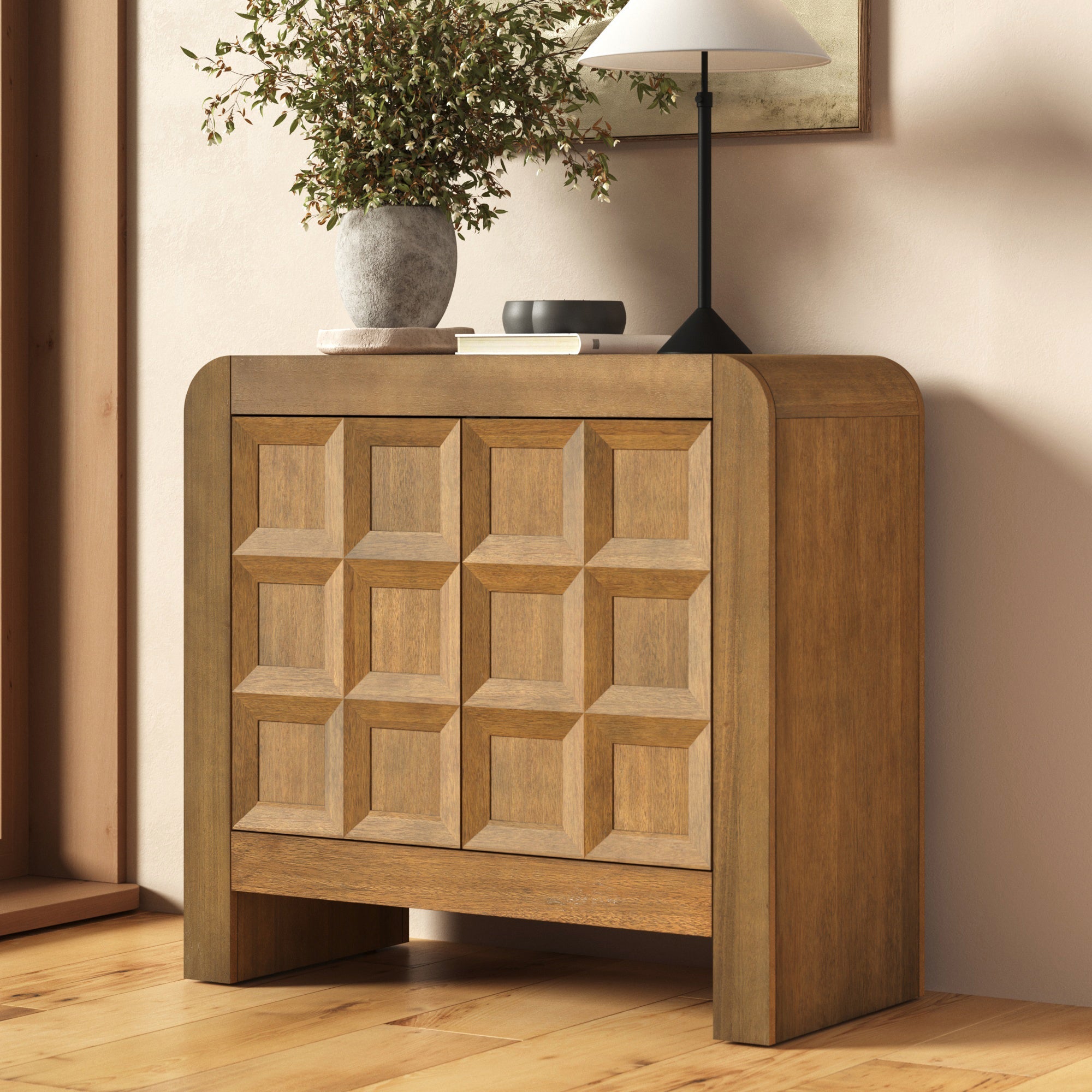 Mid Century Modern Wood Storage Cabinet Light Brown - Nathan James