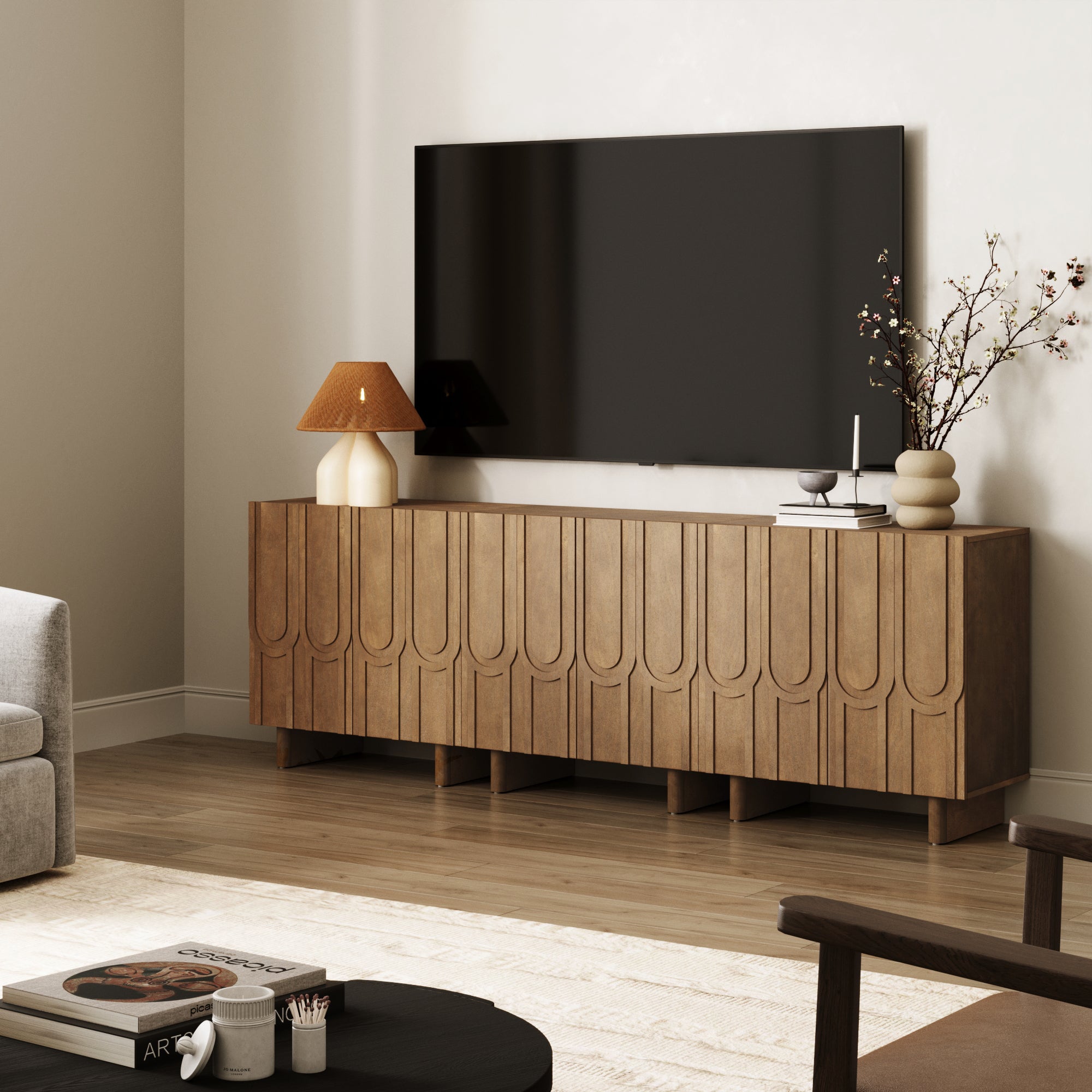 Kelly TV Console Rattan Metal for 75