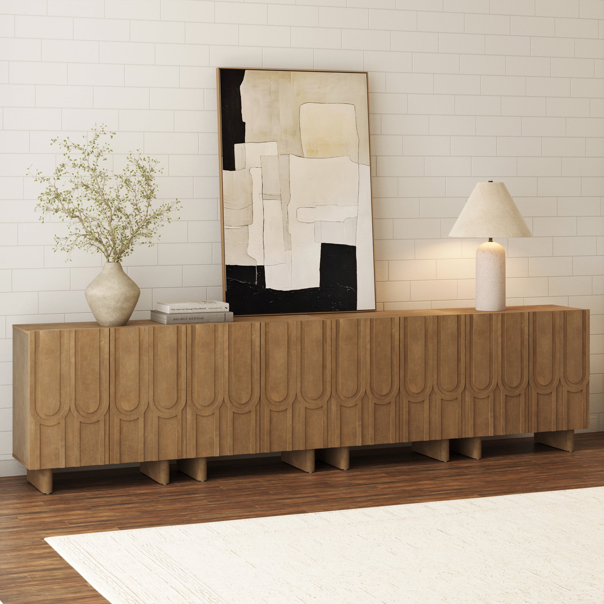 Mid Century TV Console Table with Storage for 85" TVs Light Brown - Nathan James