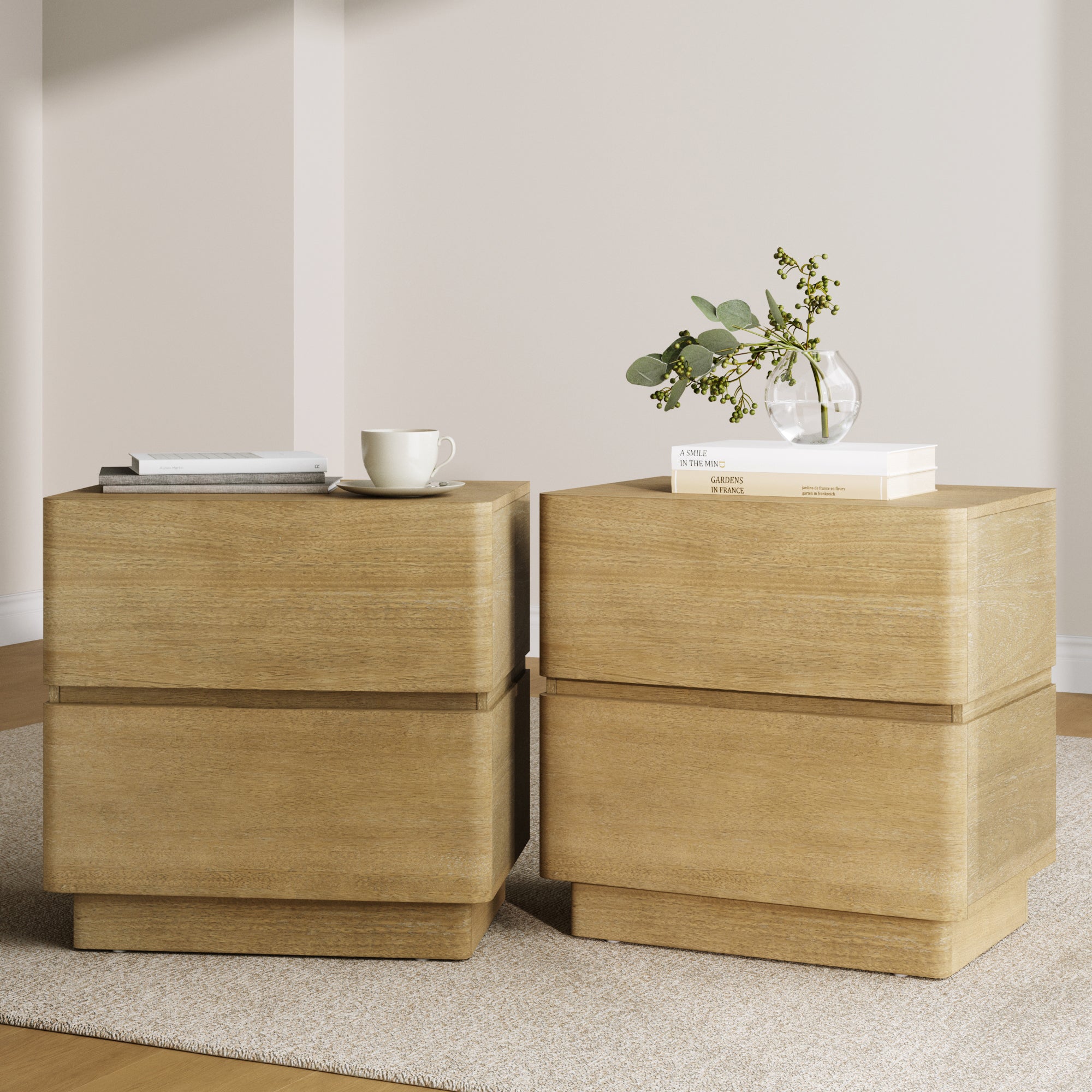 Rivelle Nightstand Wood Set of 2 Light Brown | Nathan James