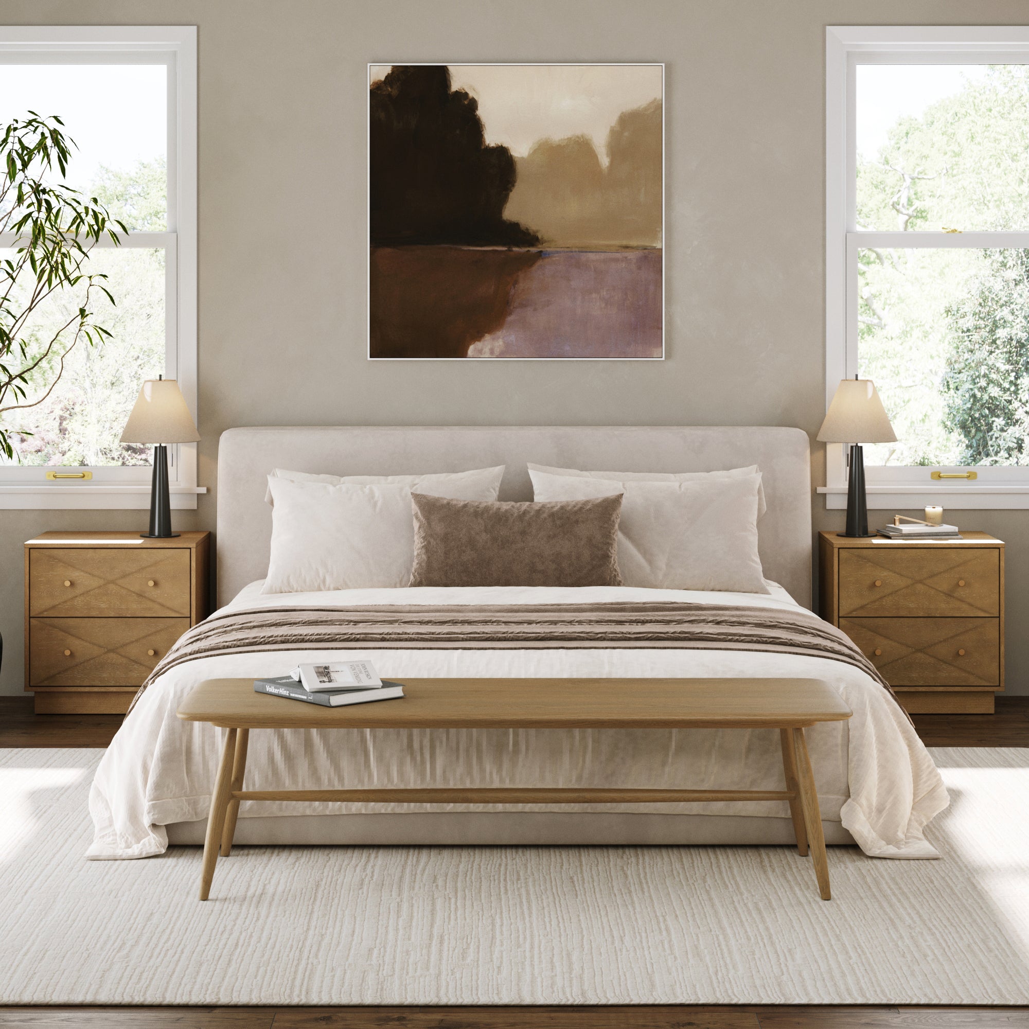 Geometric Wood Modern Nightstand Set of 2 Light Brown - Nathan James