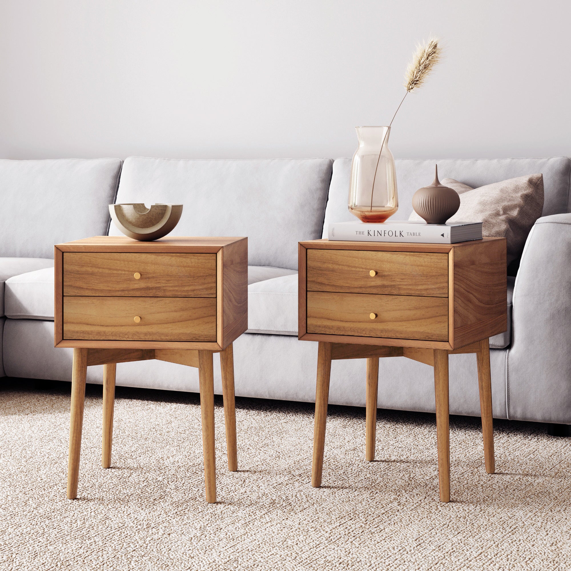 Nathan James Harper 2-Drawer Mid-Century Side Table