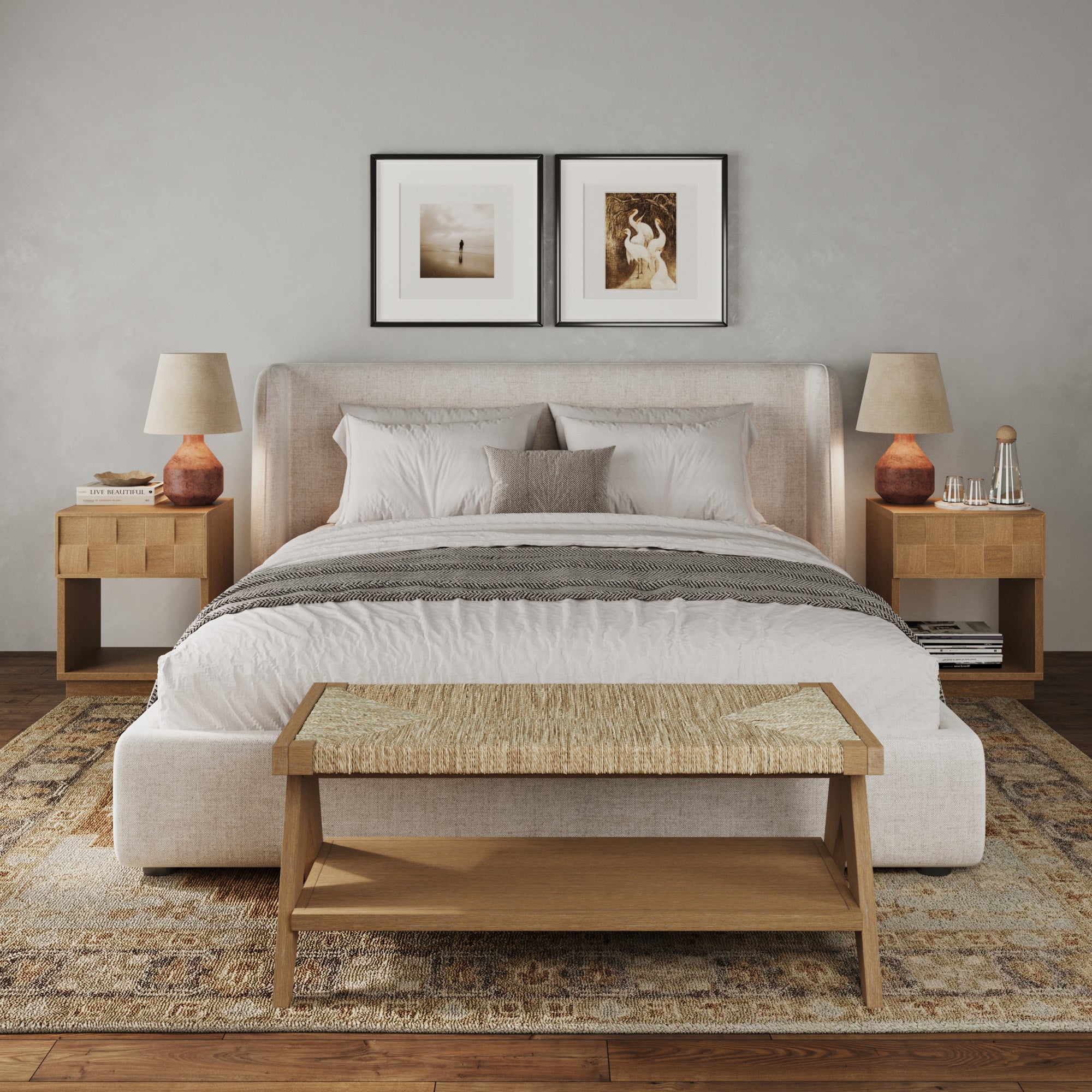 Mid Century Modern 1-Drawer Nightstand Set