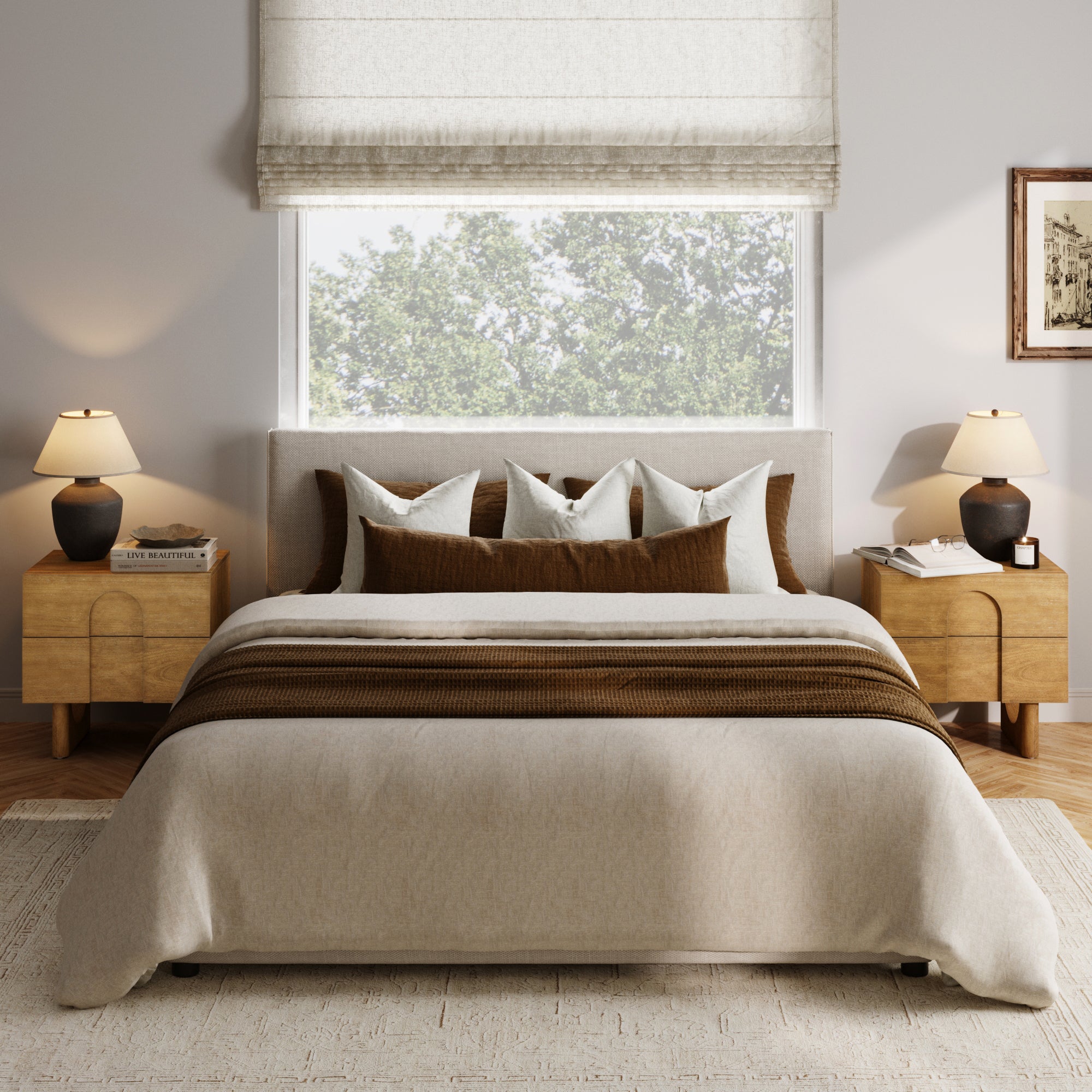 Wooden Bedside Table with Drawers Light Brown Set of 2