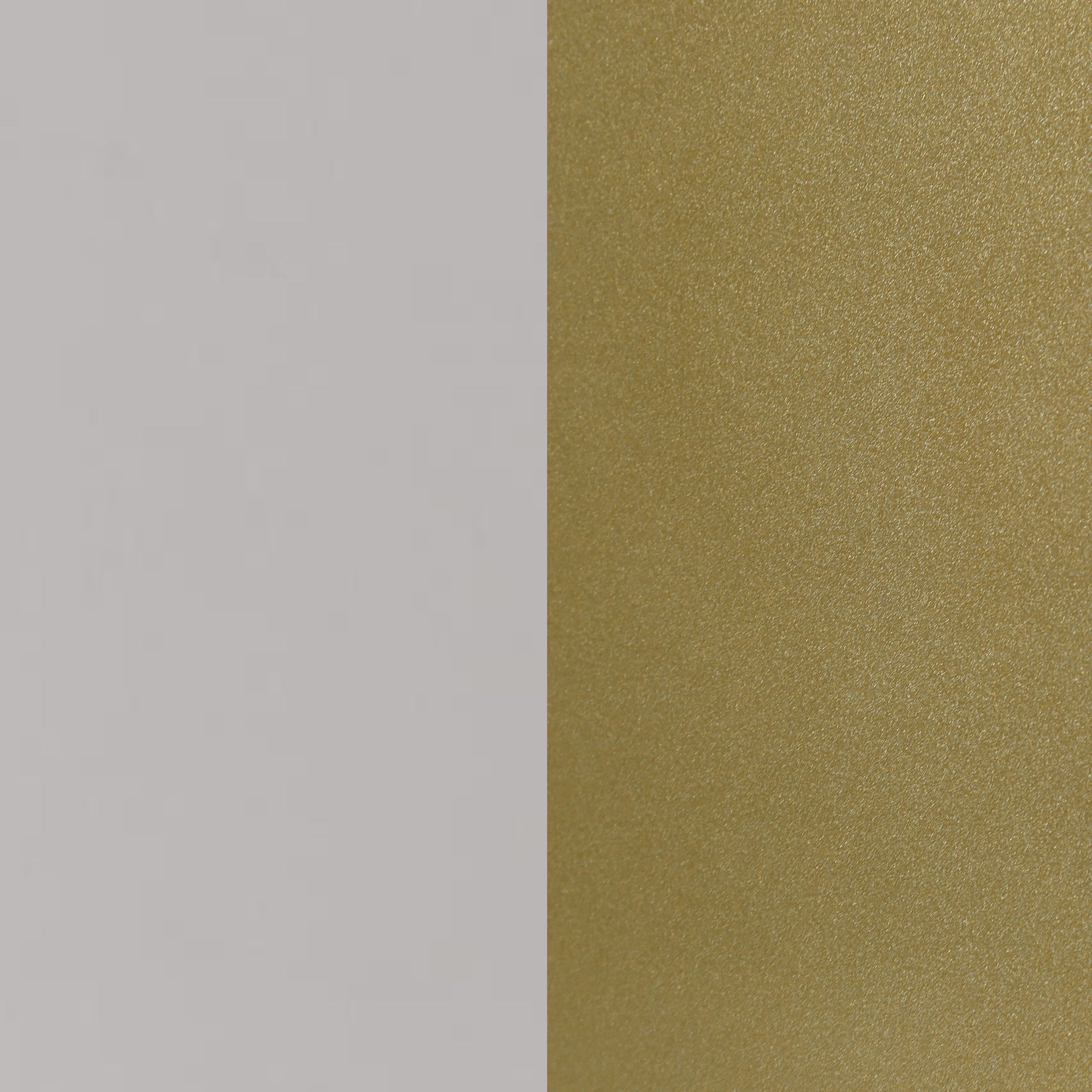 A split background with the left side in light gray and the right side in metallic gold, both with smooth, matte textures.