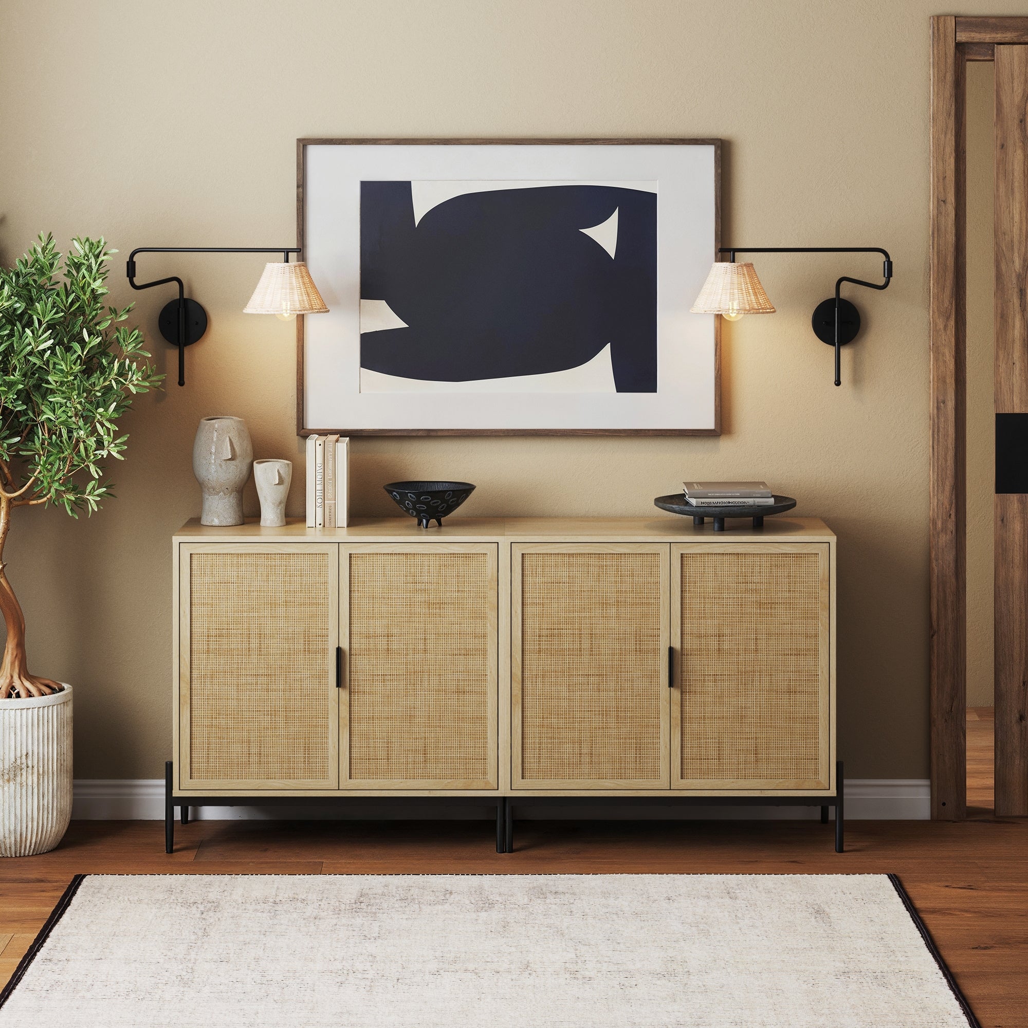 Andrew Credenza Rattan Oak Set of 2 | Nathan James