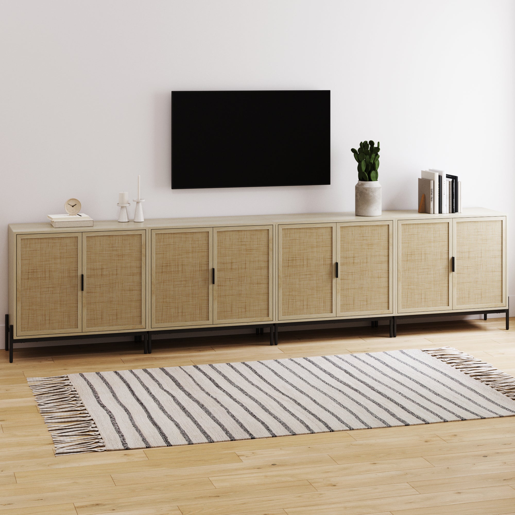 Boho Rattan TV Console for TVs 85" with Metal Legs Light Oak - Nathan James