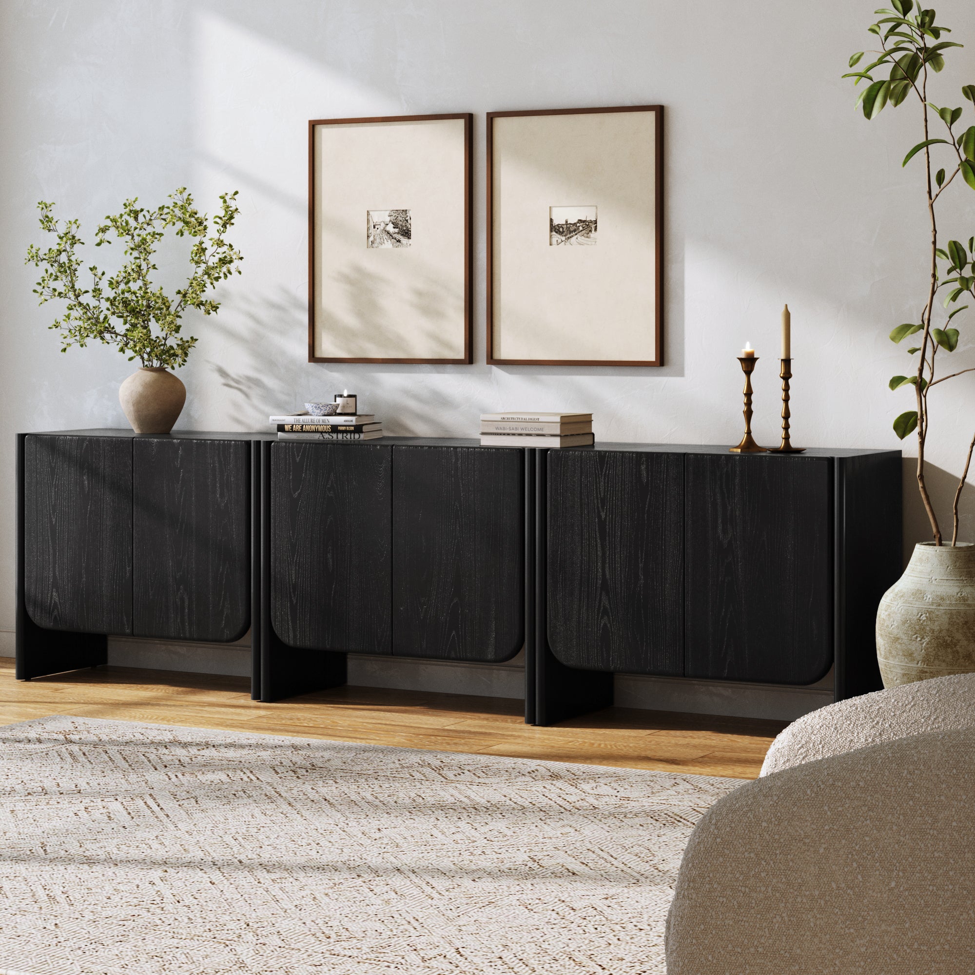 Jacala Credenza Black Oak Wood Set of 3 | Nathan James