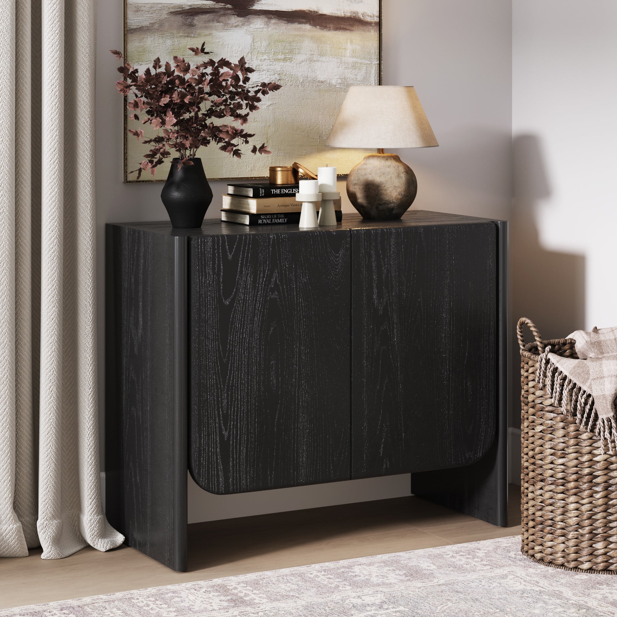 Jacala Storage Cabinet Wood Black Oak Mid-Century | Nathan James