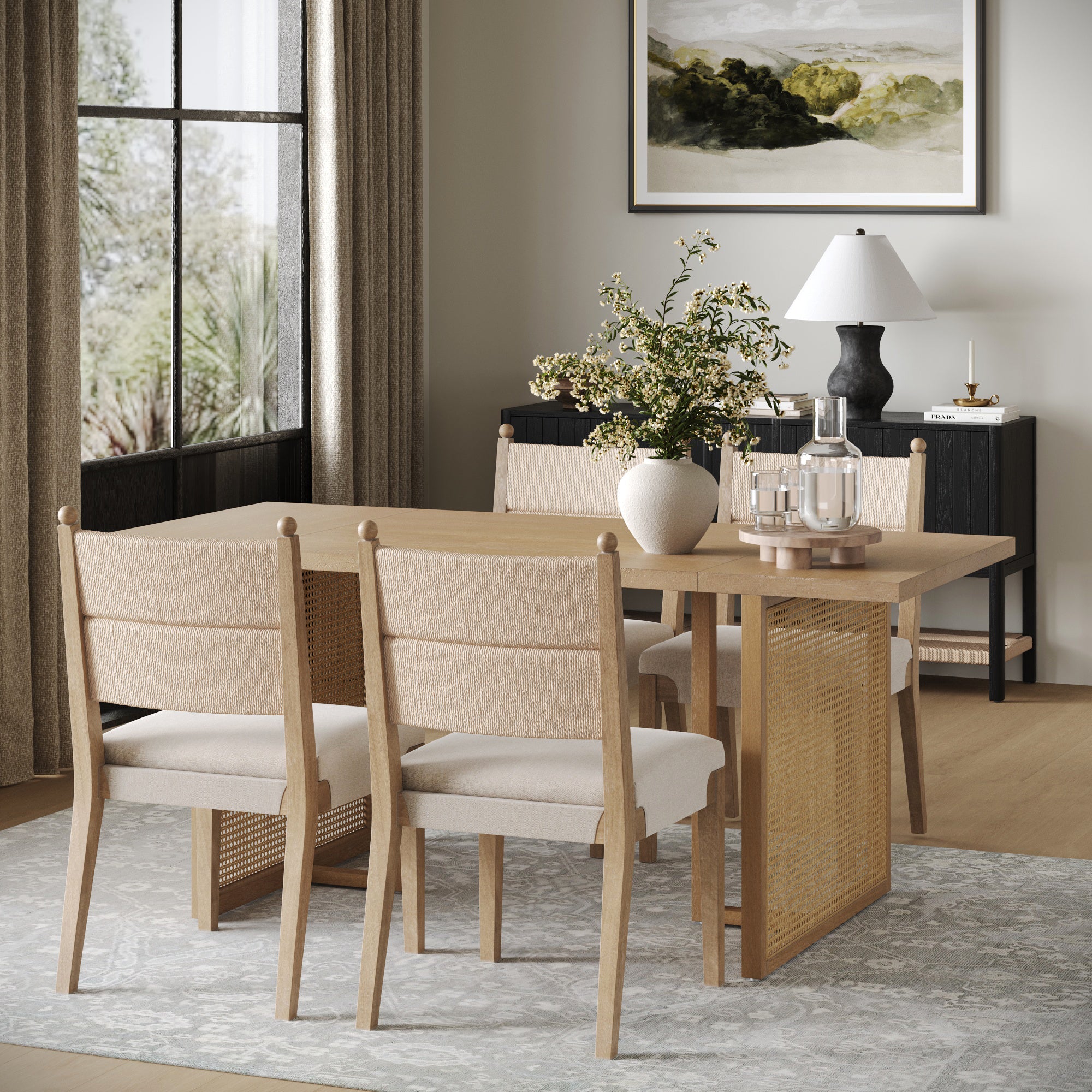 Cove Dining Set Rattan Flax Upholstered Set of 4 | Nathan James